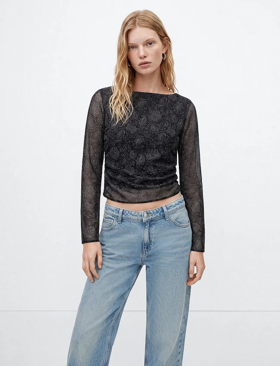 Mango Teen - Paisley boat-neck blouse - bluser & tunikaer - black - 0