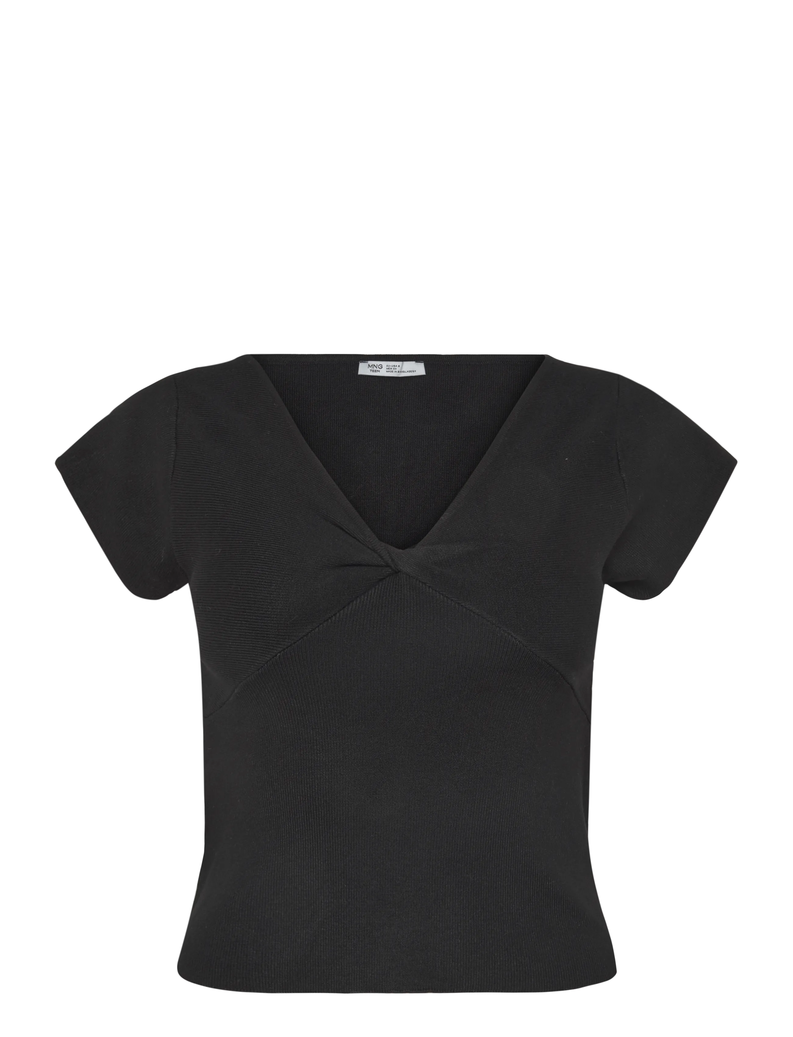 Mango Teen - V-neck knit top - kortærmede t-shirts - black - 1