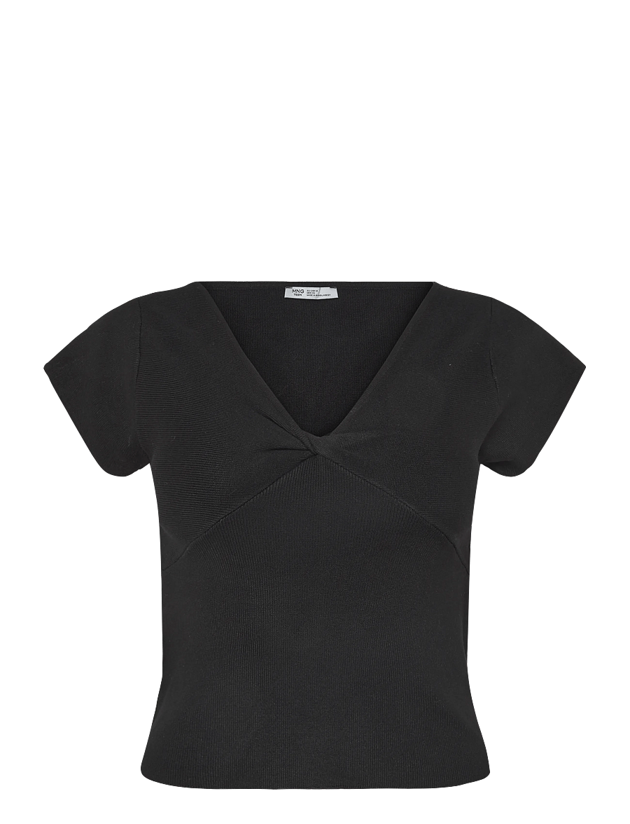 Mango Teen - V-neck knit top - kortærmede t-shirts - black - 1