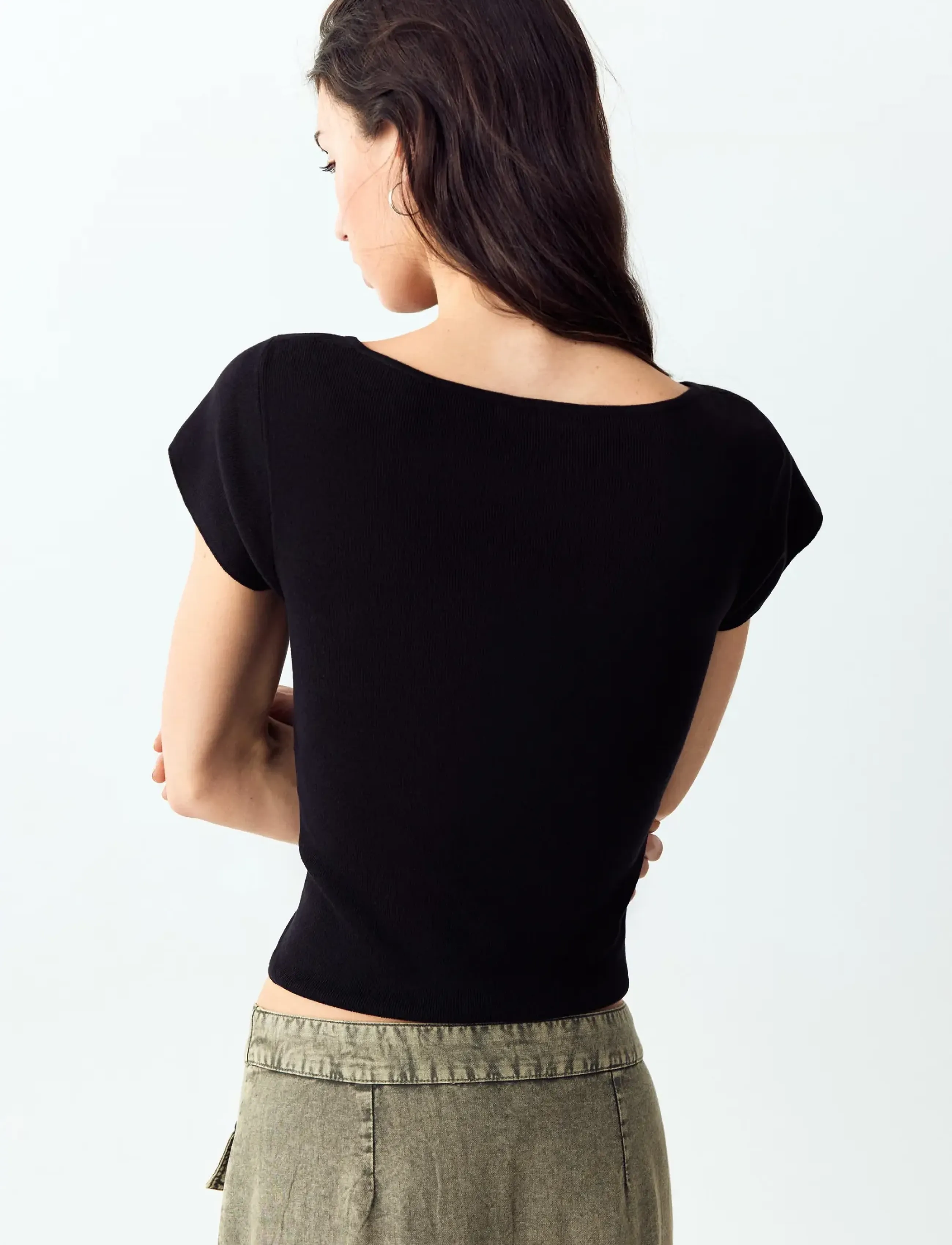 Mango Teen - V-neck knit top - kortærmede t-shirts - black - 3