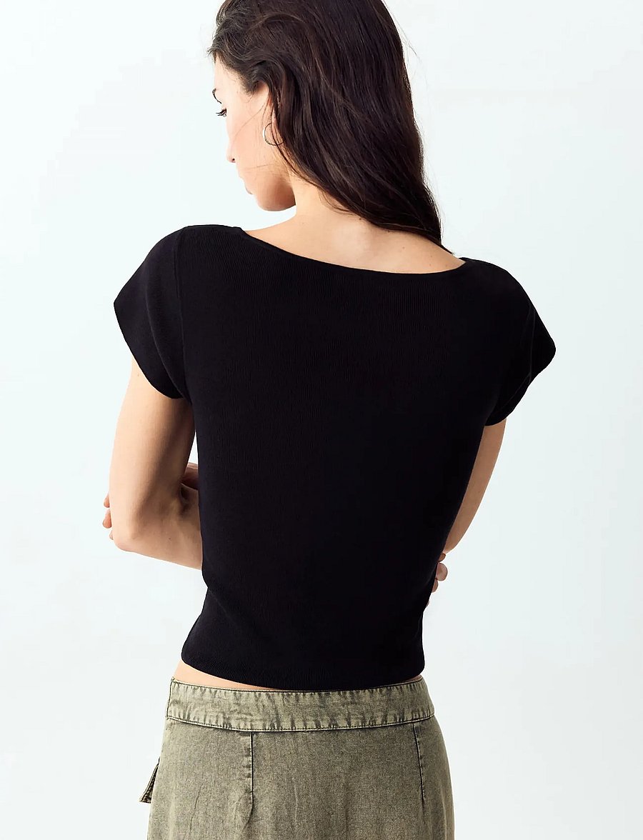 Mango Teen - V-neck knit top - kortærmede t-shirts - black - 3