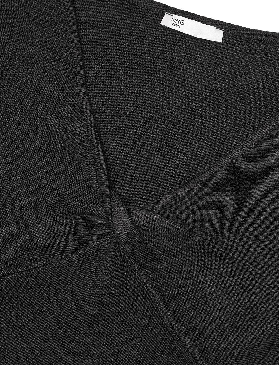 Mango Teen - V-neck knit top - kortærmede t-shirts - black - 4
