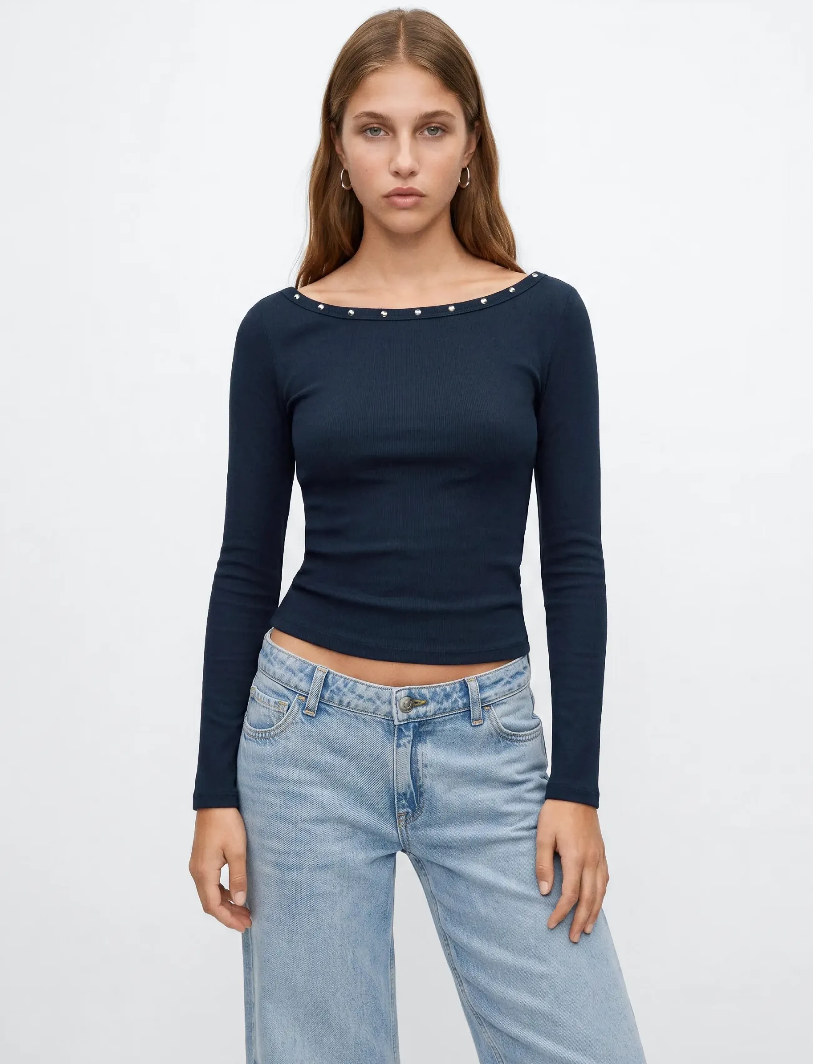 Mango Teen Boat neck studded T-shirt - Toppe og t-shirts - NAVY / navy