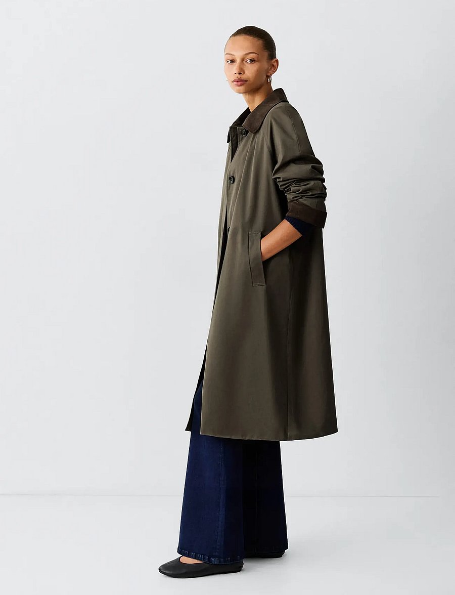 Mango Teen - Long cotton trench coat with corduroy collar - rockar & kappor - dark green - 0