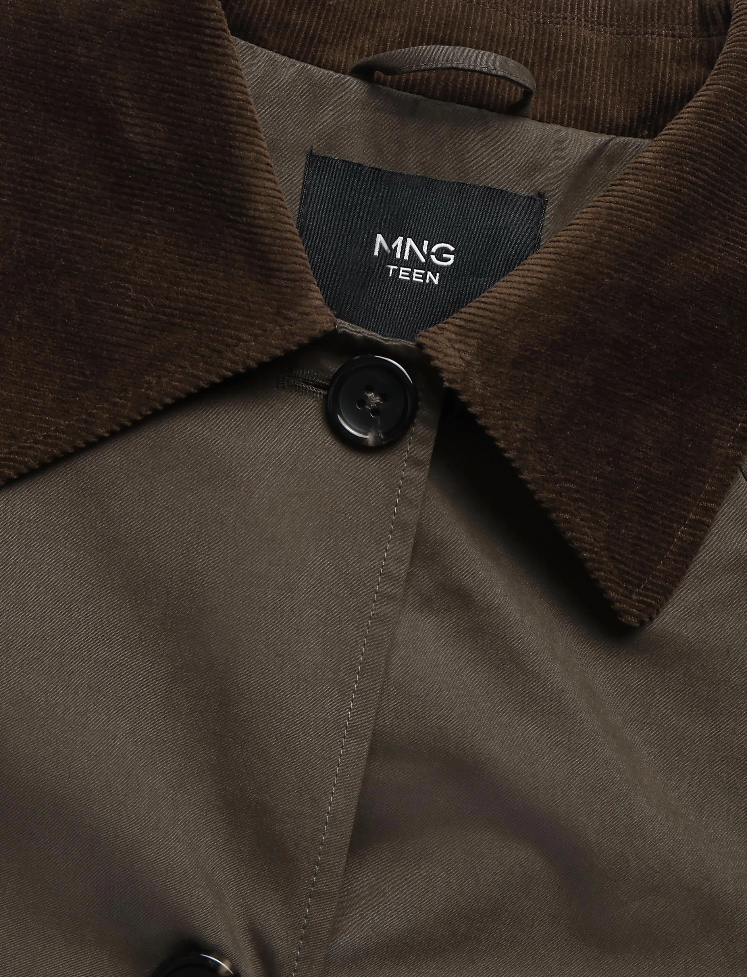 Mango Teen - Long cotton trench coat with corduroy collar - rockar & kappor - dark green - 4