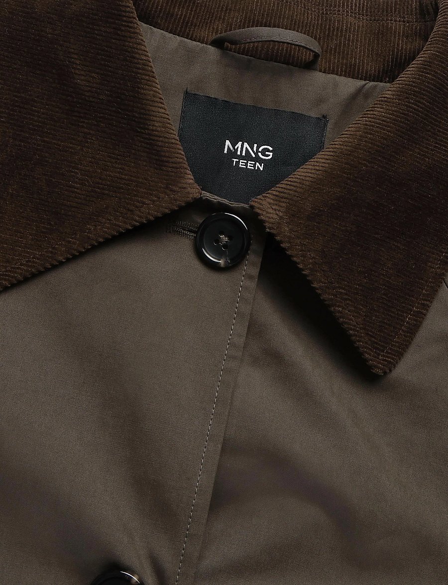 Mango Teen - Long cotton trench coat with corduroy collar - rockar & kappor - dark green - 4