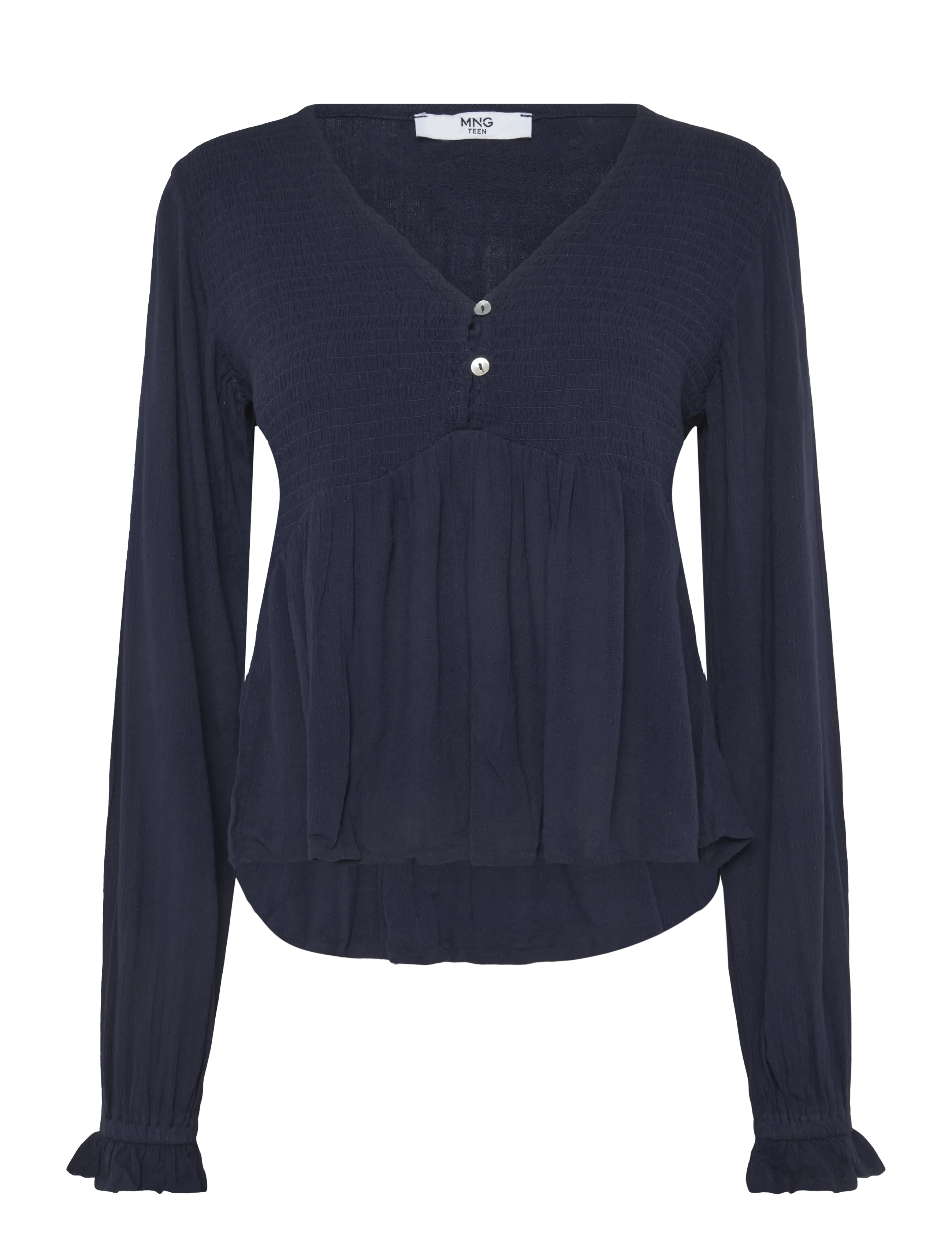 Mango Teen Textured V-neck blouse - Barn - NAVY / navy