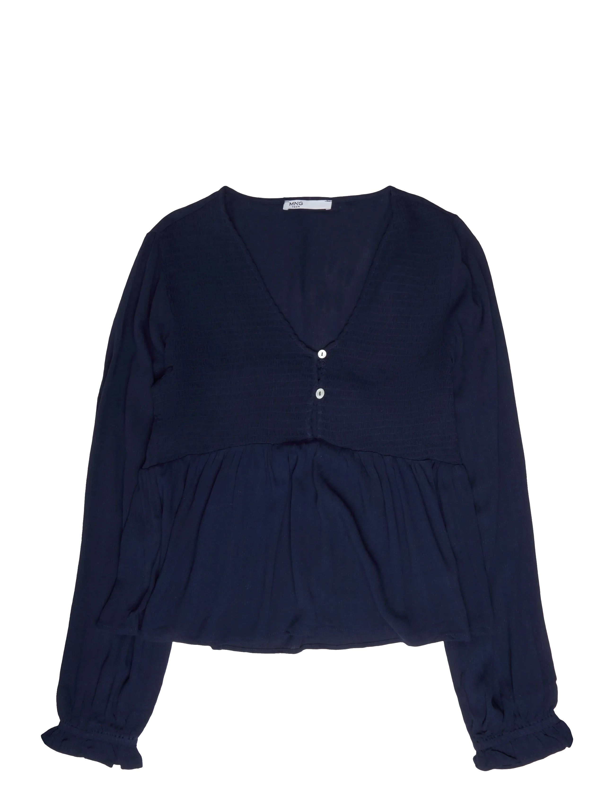 Mango Teen Textured V-neck blouse - Blusar & Tunikor - NAVY / navy