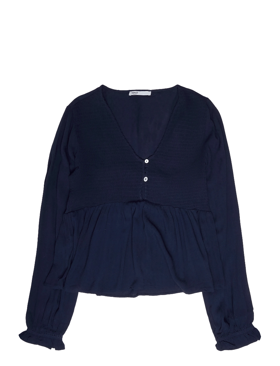 Mango Teen - Textured V-neck blouse - blusar & tunikor - navy - 0