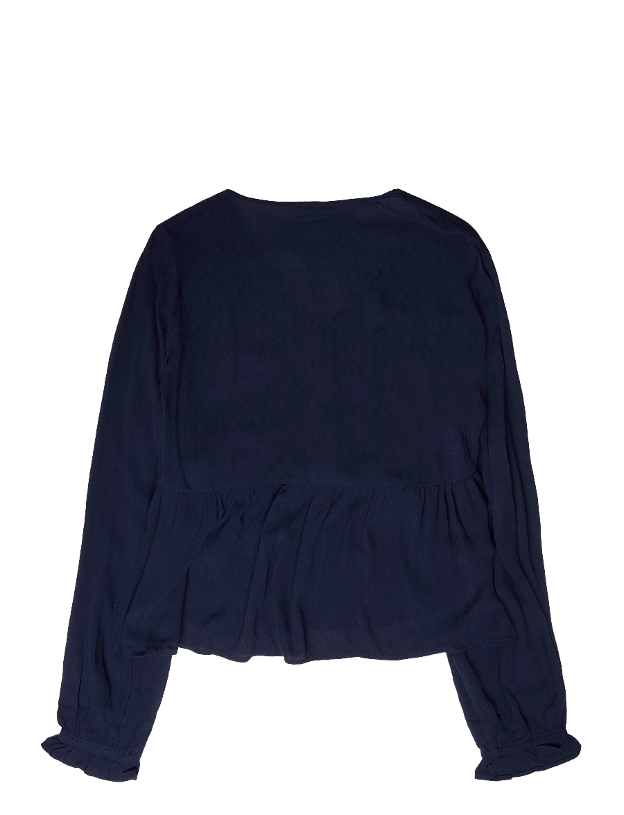 Mango Teen - Textured V-neck blouse - blusar & tunikor - navy - 1