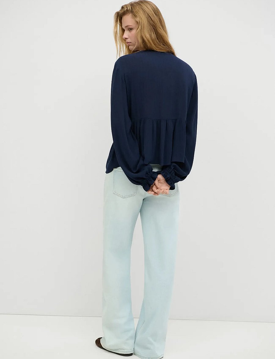 Mango Teen - Textured V-neck blouse - bluser & tunikaer - navy - 3