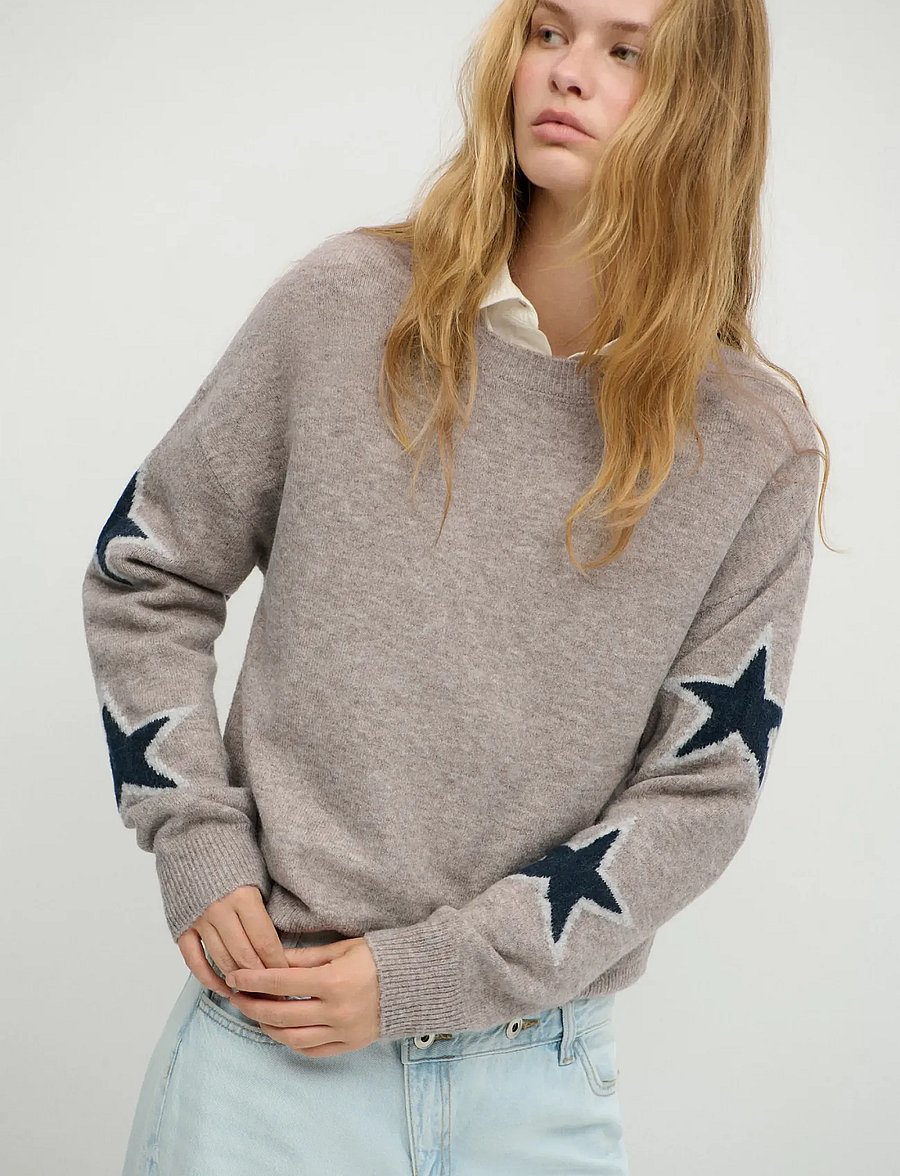 Mango Teen - Star-detail jersey - stickade tröjor - lt pastel brown - 0