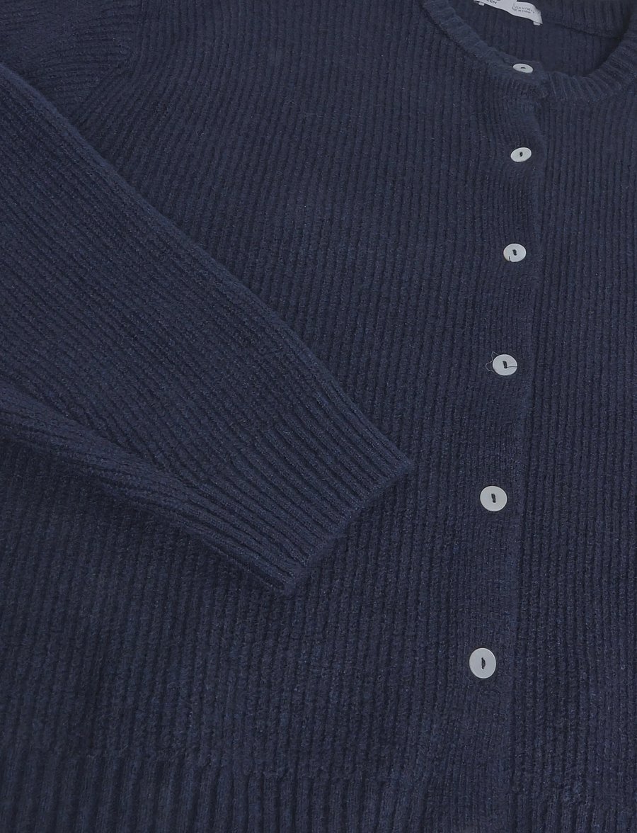 Mango Teen - Ribbed buttoned cardigan - koftor - navy - 4