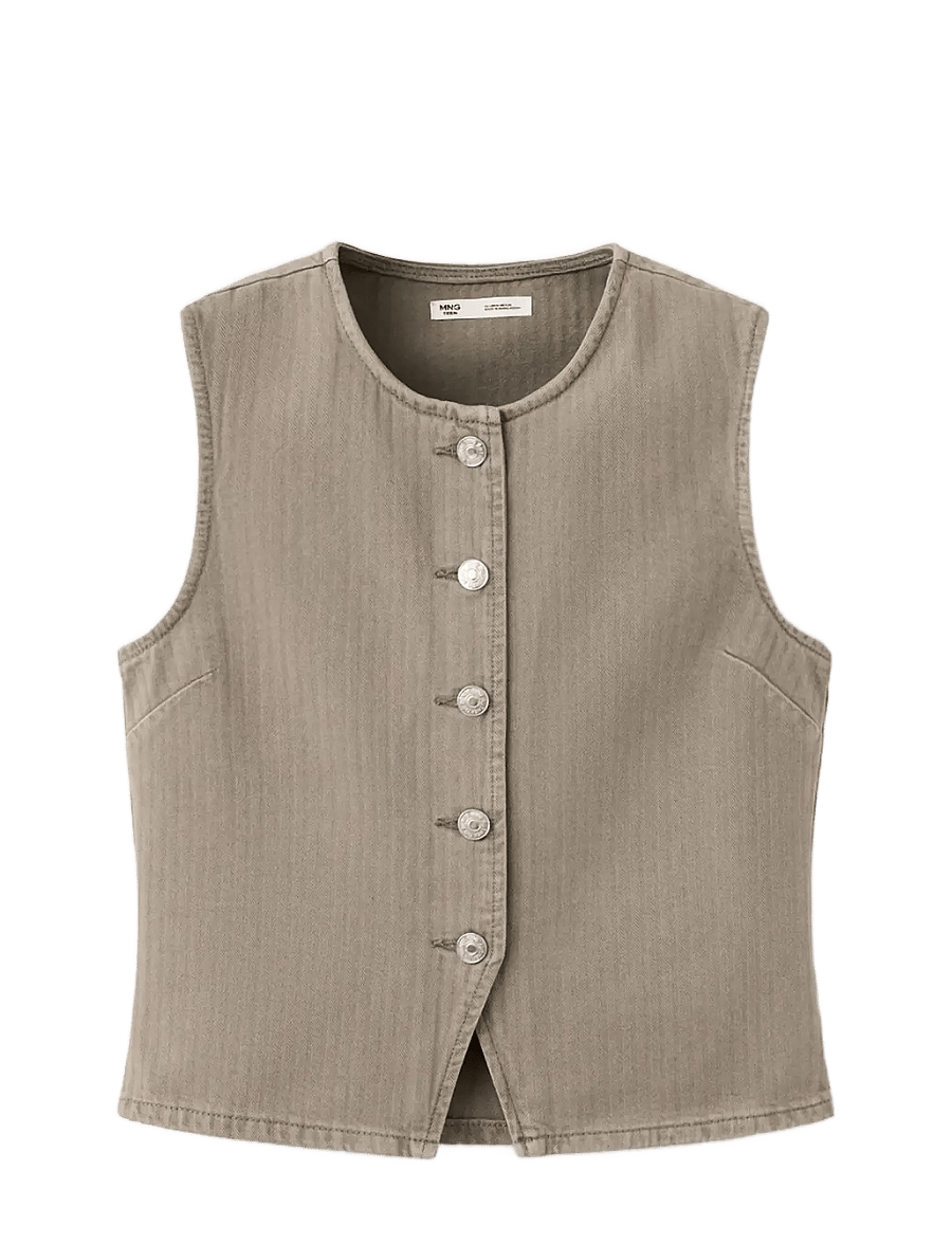 Mango Teen - Striped denim gilet - veste - beige - khaki - 1