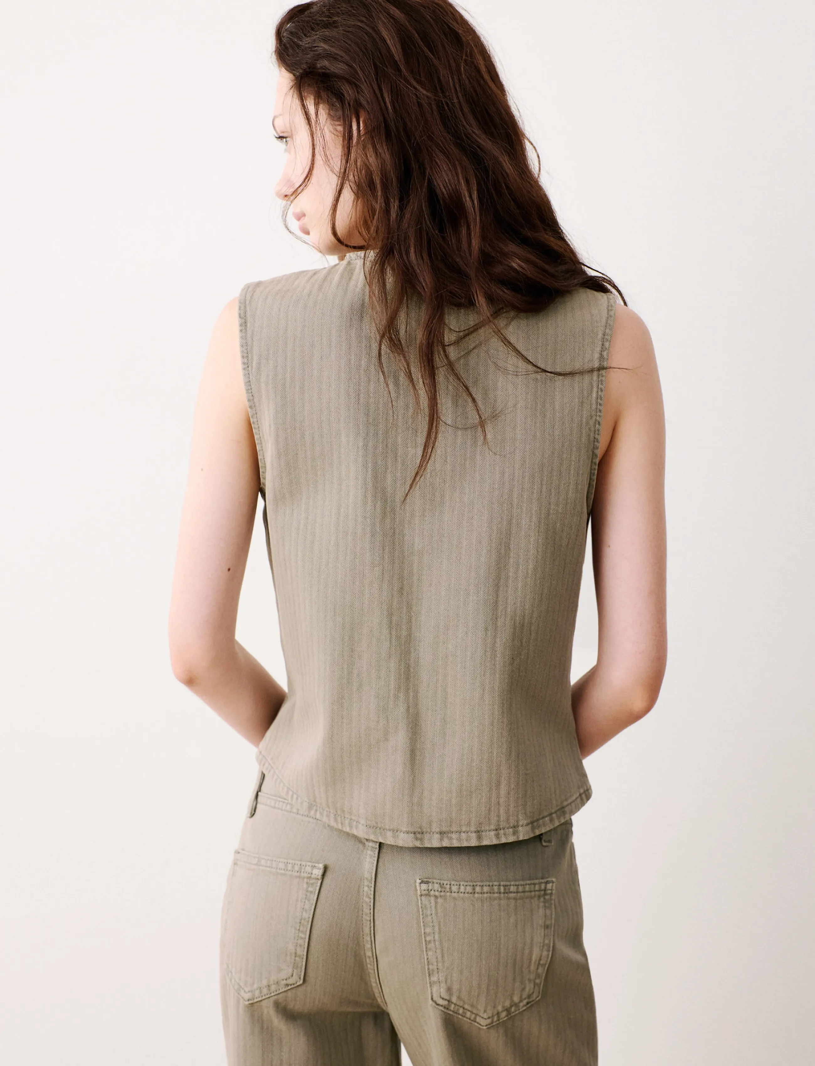 Mango Teen - Striped denim gilet - beige - khaki - 2