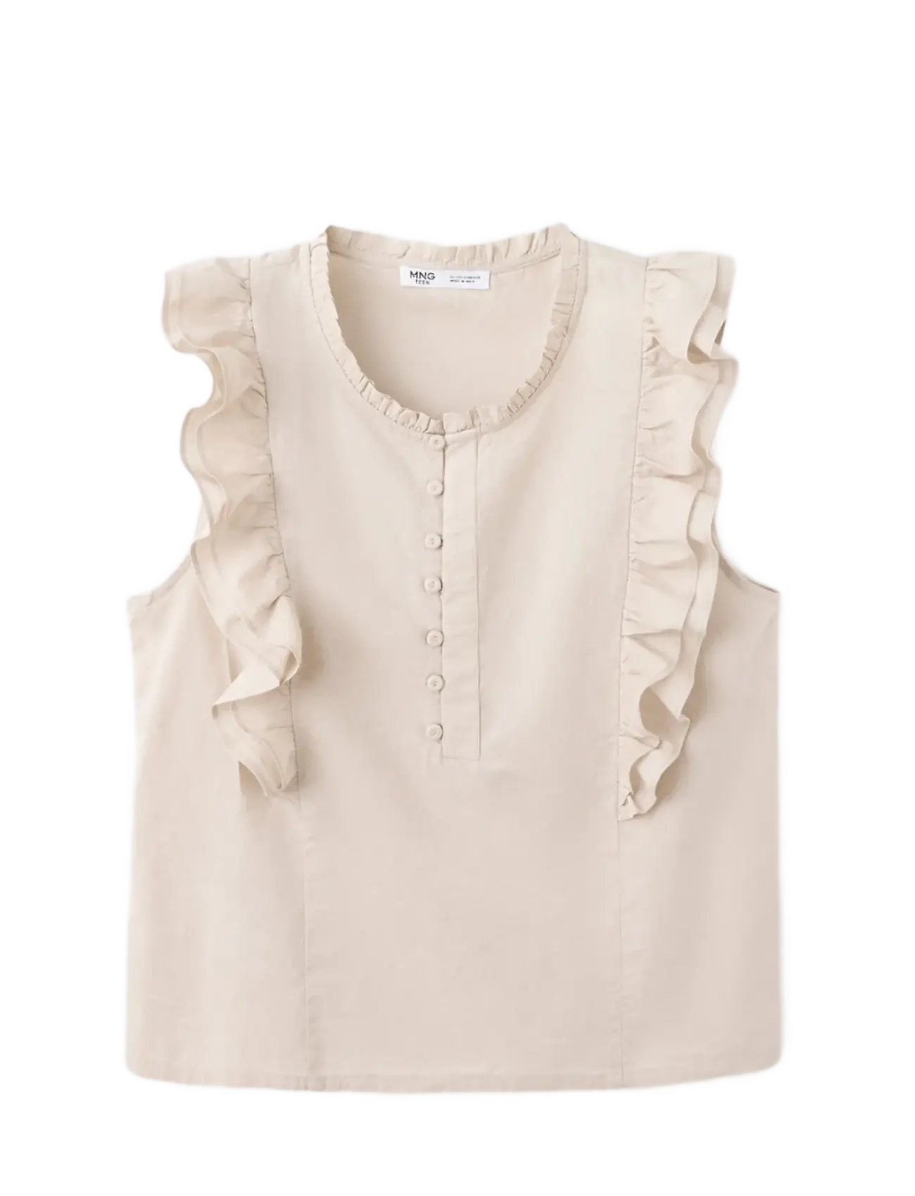Mango Teen Cotton blouse with ruffle detail - Mango Teen - MEDIUM BROWN / brown