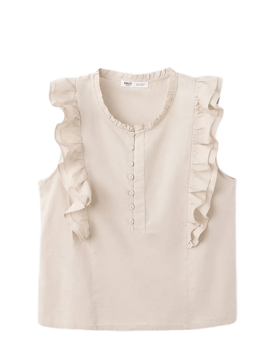 Mango Teen - Cotton blouse with ruffle detail - bluser & tunikaer - medium brown - 1
