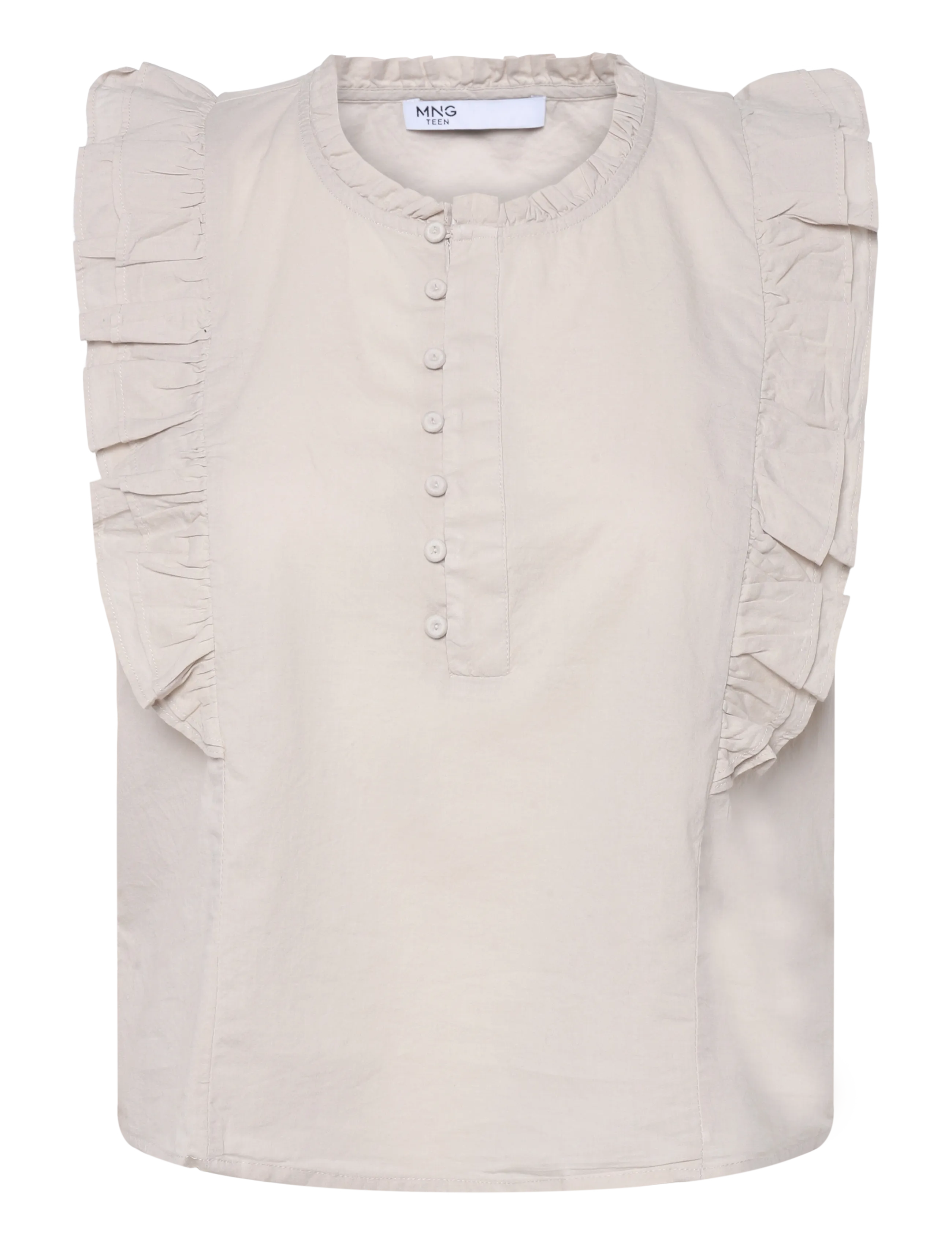 Mango Teen Cotton blouse with ruffle detail - Overdele - MEDIUM BROWN / brown