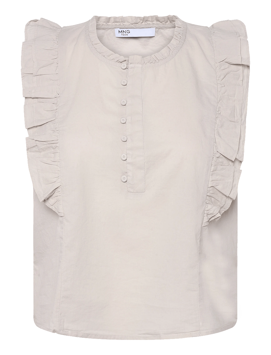 Mango Teen - Cotton blouse with ruffle detail - bluser & tunikaer - medium brown - 1