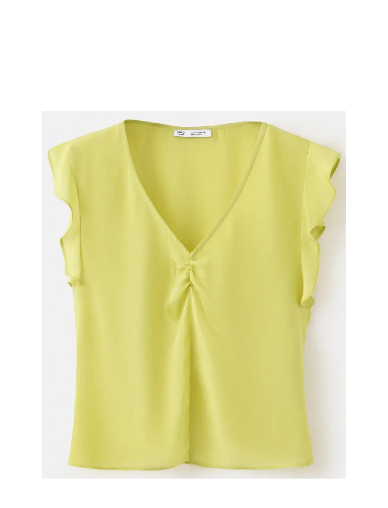 Mango Teen Satin V-neck blouse - Overdele - BRIGHT YELLOW / yellow