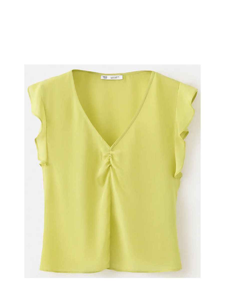 Mango Teen - Satin V-neck blouse - bluser & tunikaer - bright yellow - 1