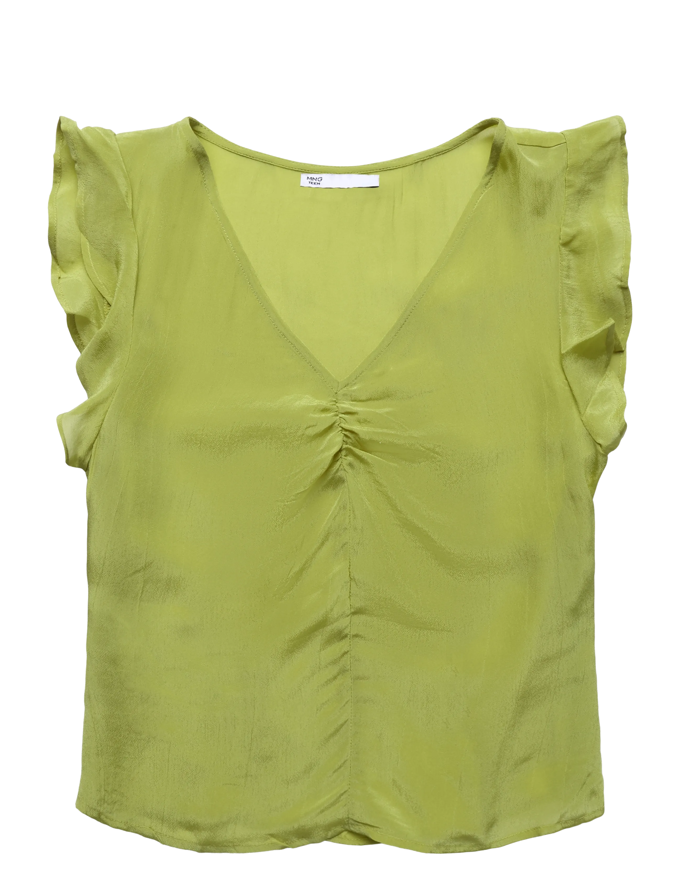 Mango Teen Satin V-neck blouse - Barn - BRIGHT YELLOW / yellow