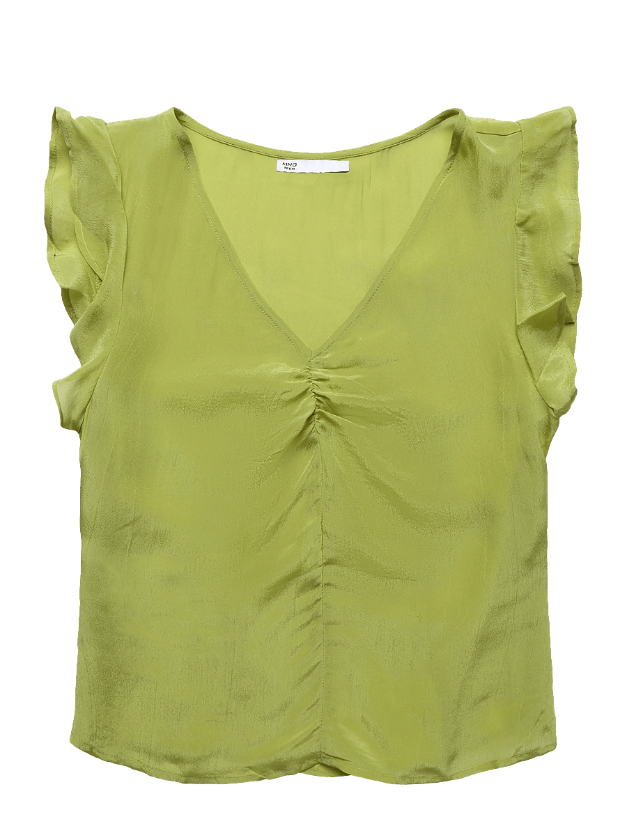 Mango Teen - Satin V-neck blouse - blusar & tunikor - bright yellow - 1