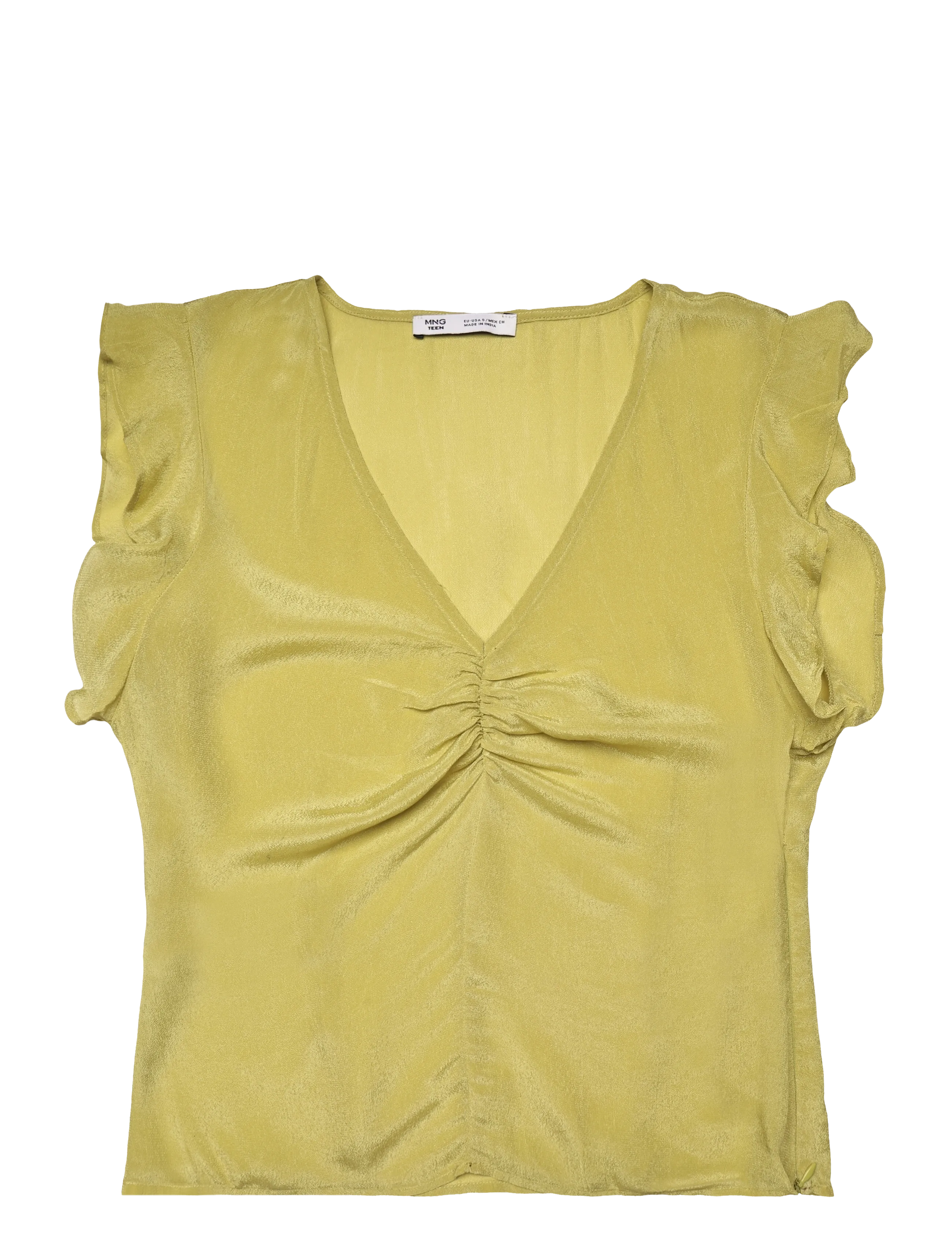 Mango Teen Satin V-neck blouse - Barn 98-134 - BRIGHT YELLOW / yellow