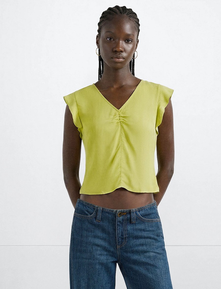 Mango Teen - Satin V-neck blouse - bluser & tunikaer - bright yellow - 0