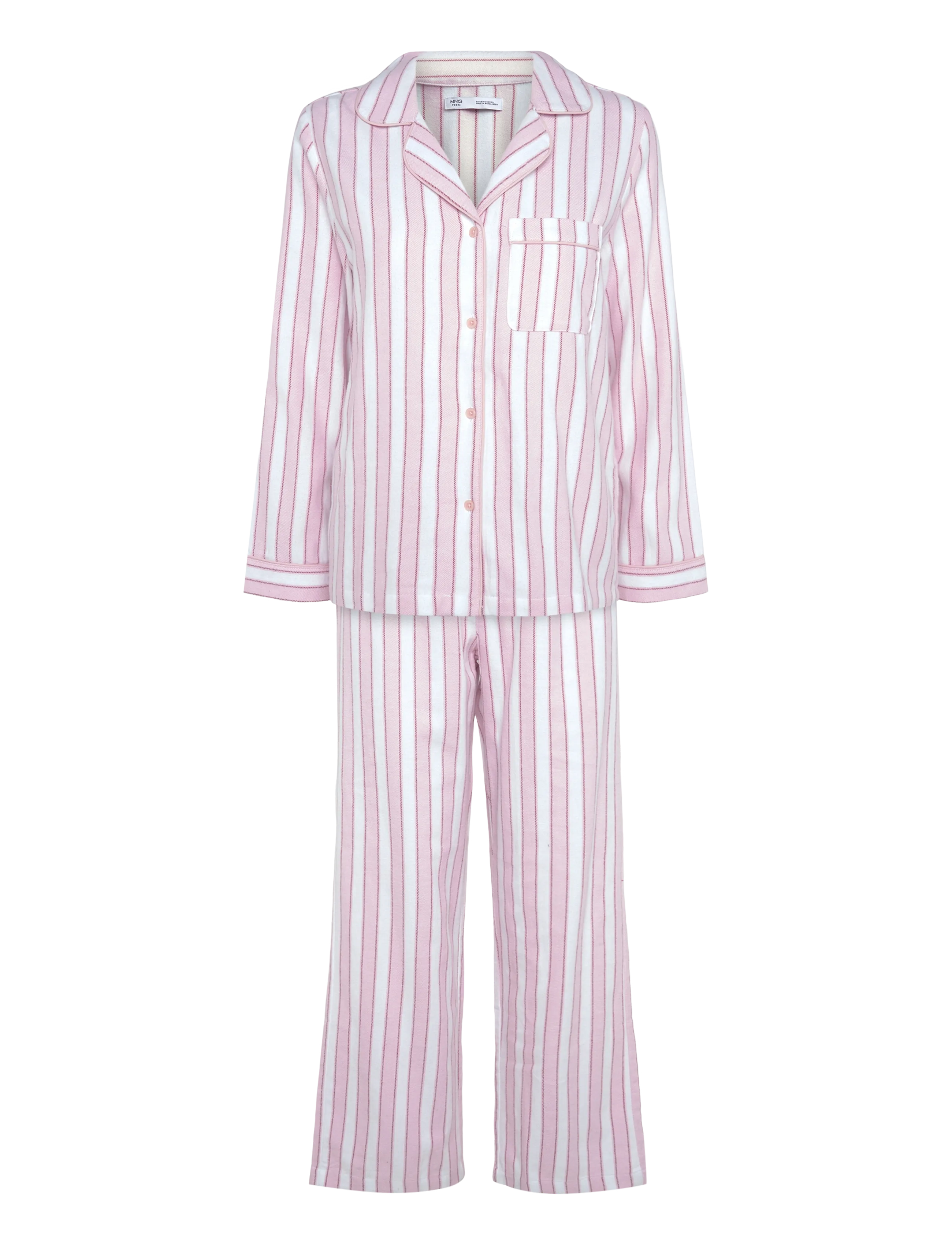 Mango Teen Striped cotton pyjamas with contrast piping - Pyjamas - PINK / pink/rose