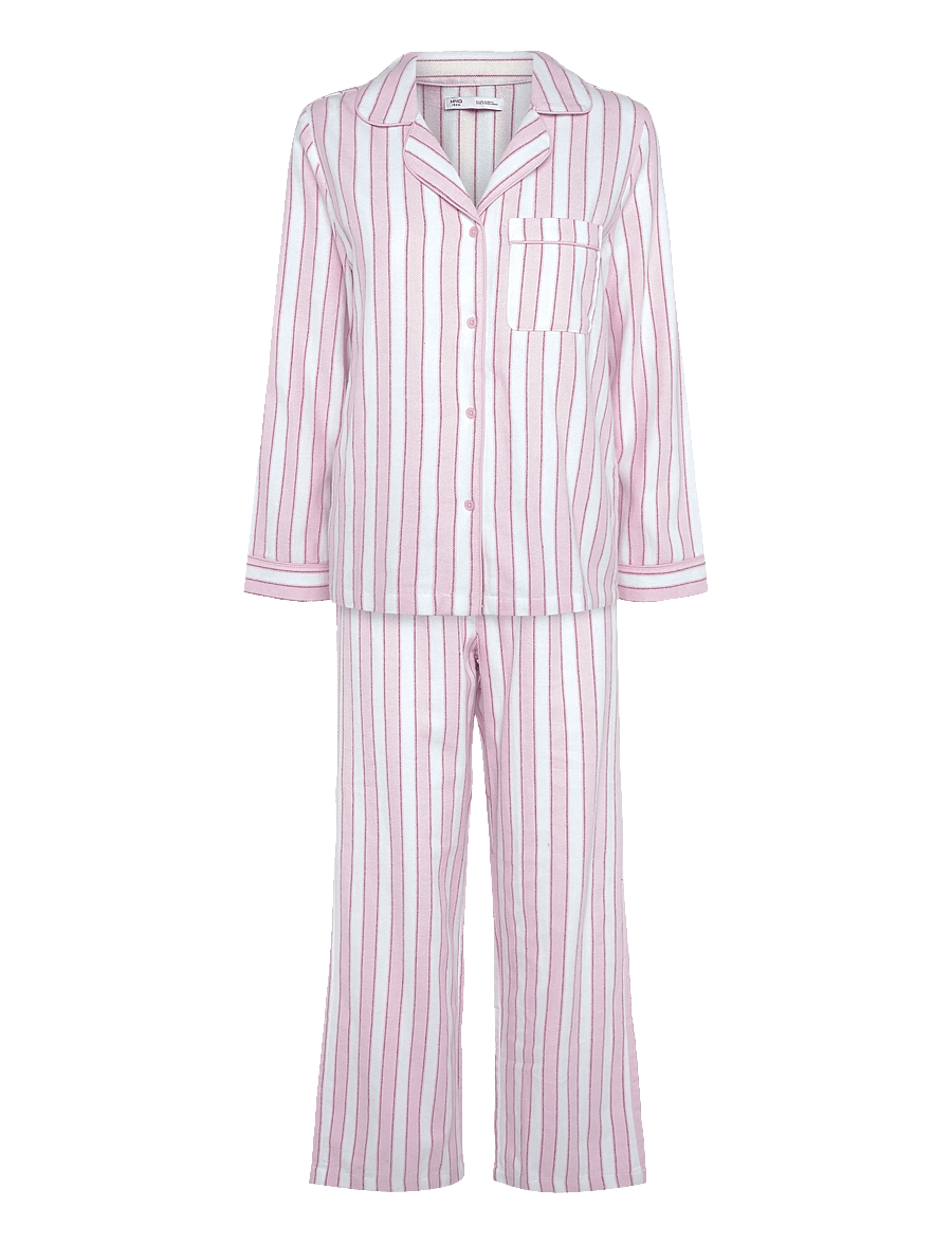 Mango Teen - Striped cotton pyjamas with contrast piping - pyjamassæt - pink - 1