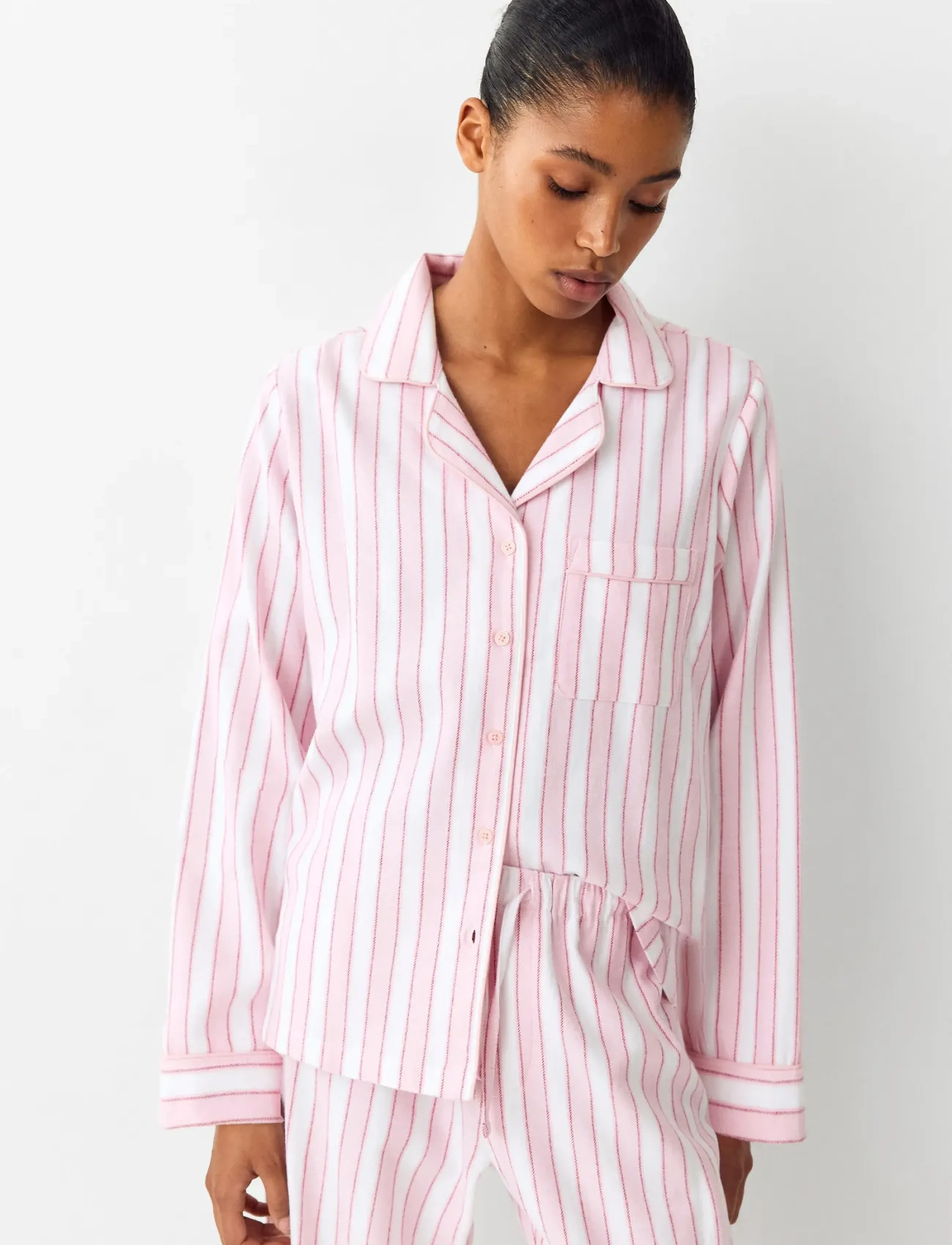 Mango Teen - Striped cotton pyjamas with contrast piping - pyjamassæt - pink - 0