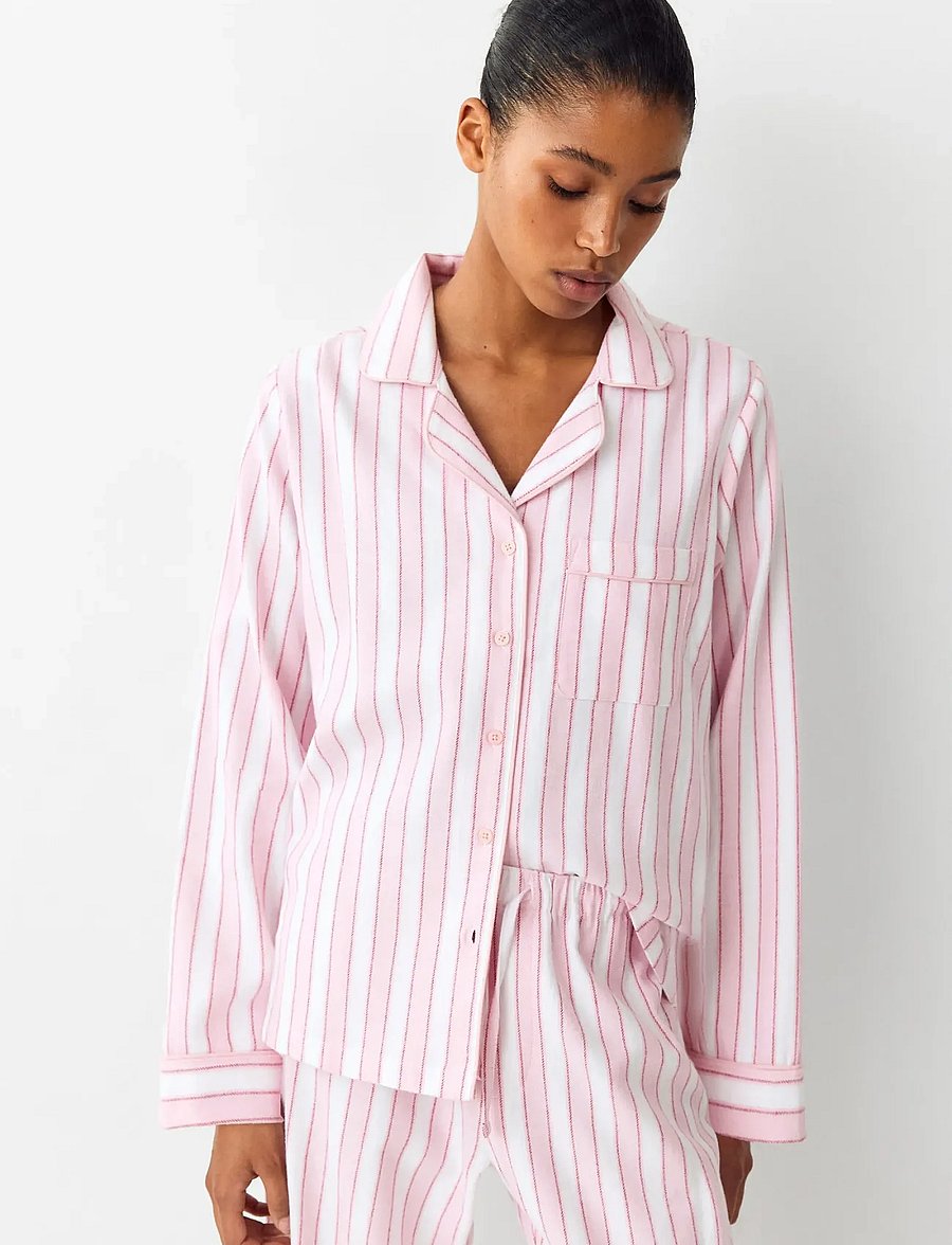 Mango Teen - Striped cotton pyjamas with contrast piping - pyjamassæt - pink - 0