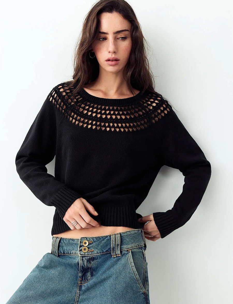 Mango Teen - Openwork knit sweater - trøjer - black - 0