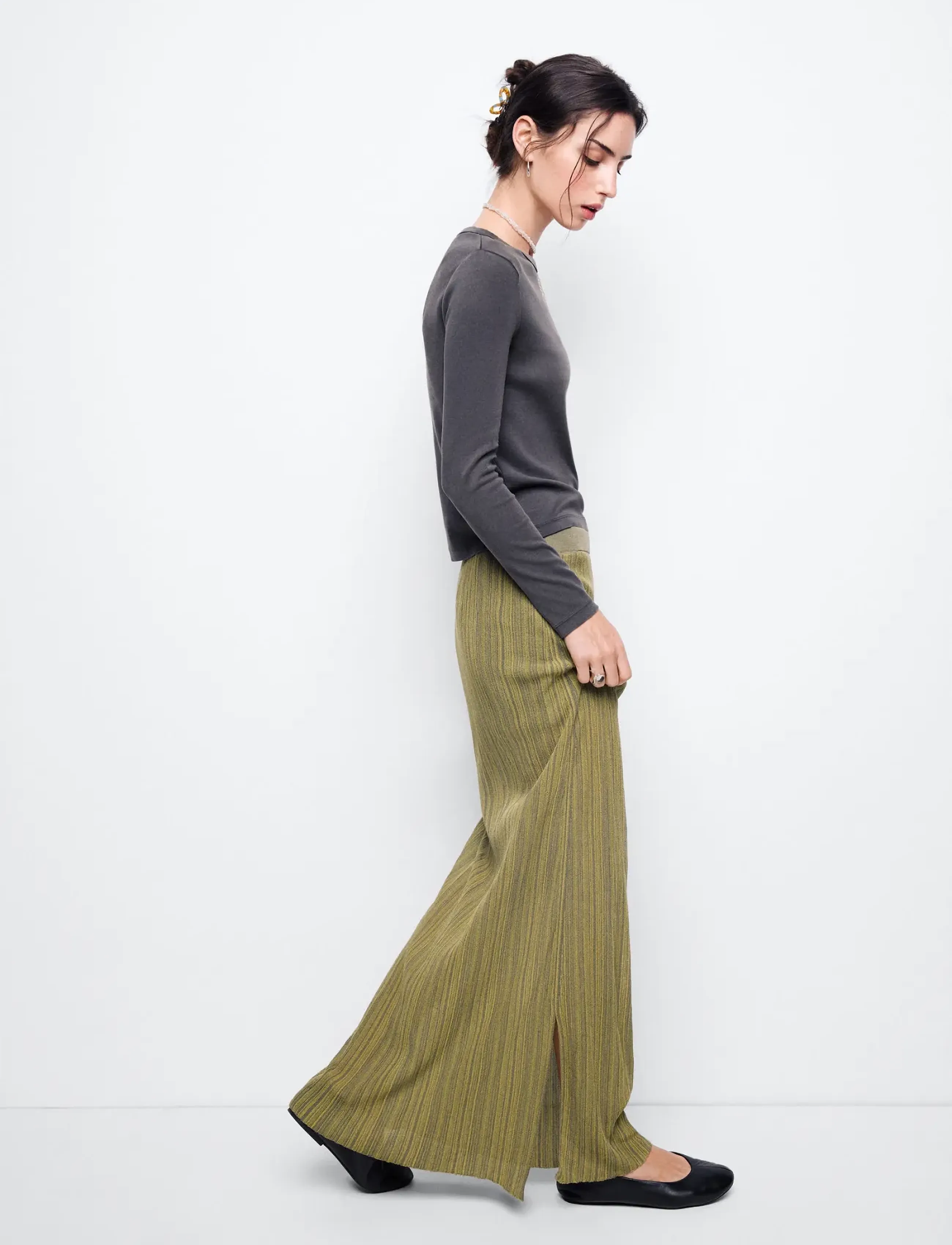 Mango Teen - Semi-transparent knitted skirt - maxi skirt - green - 0