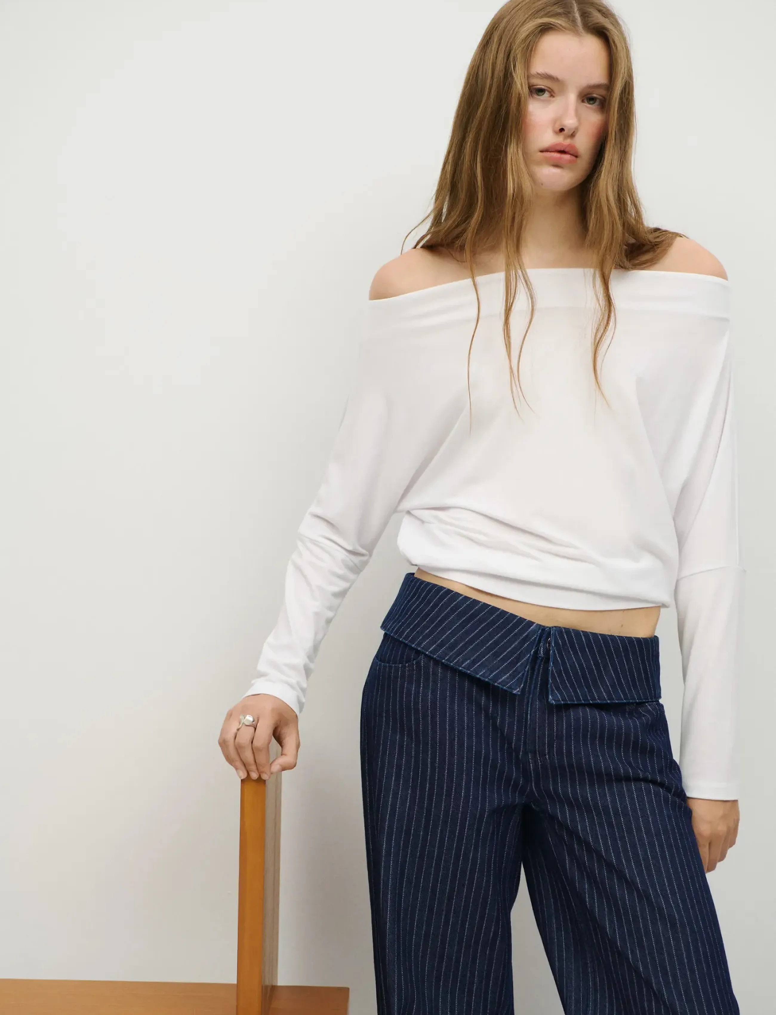 Mango Teen Wide leg pinstriped jeans - Brede jeans - OPEN BLUE / navy