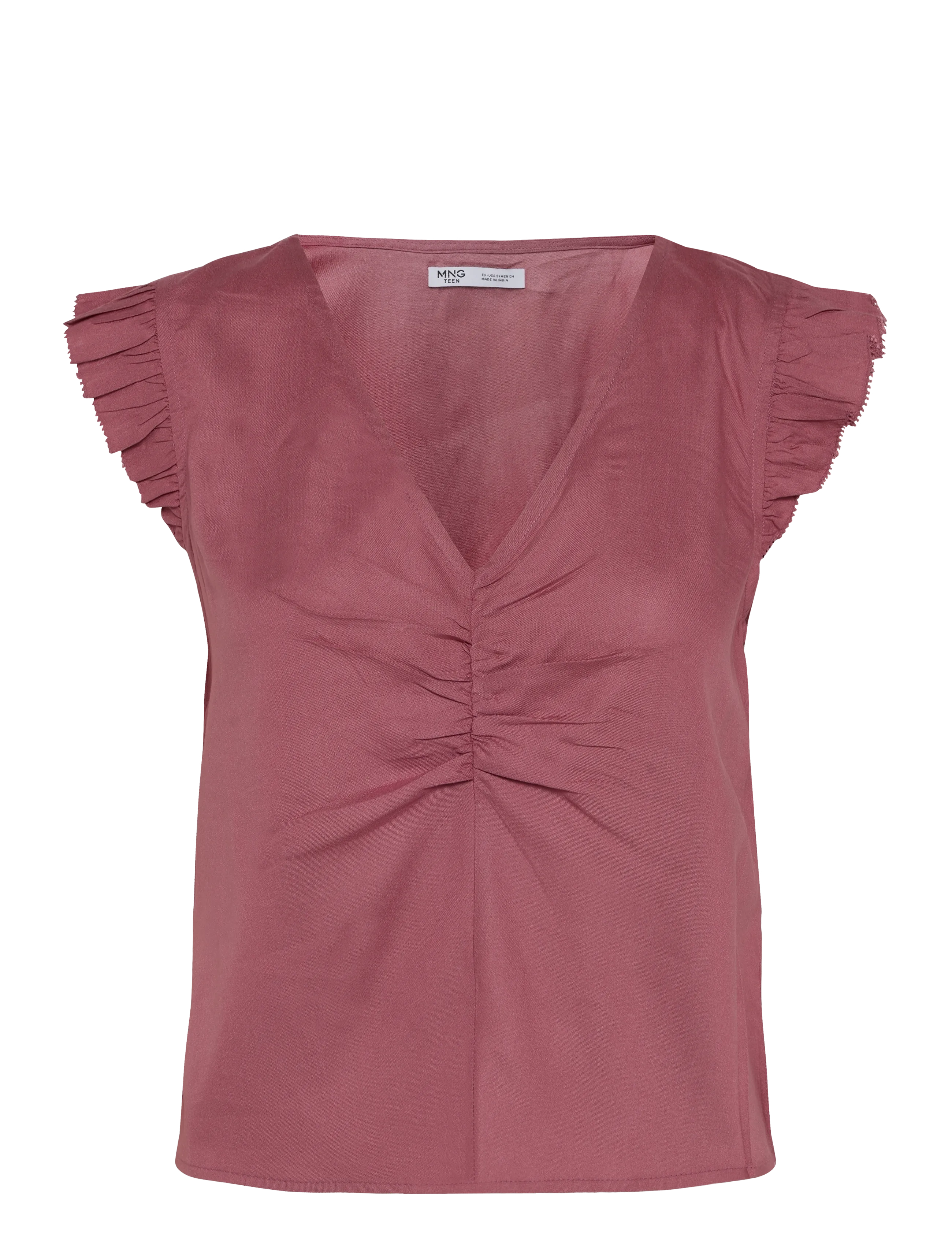 Mango Teen V-neck top with frill detail - Mango Teen - DARK RED / burgundy