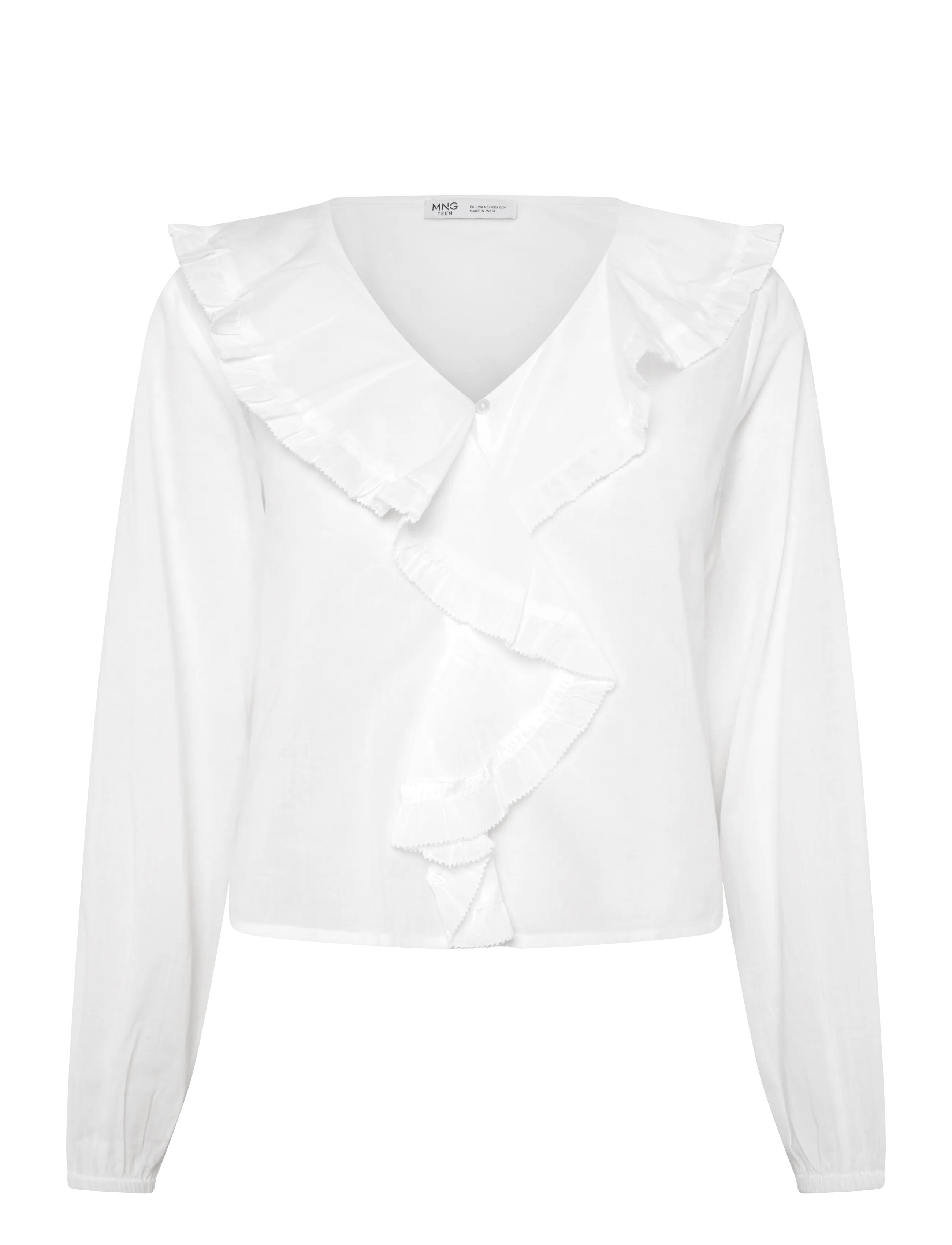 Mango Teen Ruffled cotton blouse - Barn - NATURAL WHITE / white