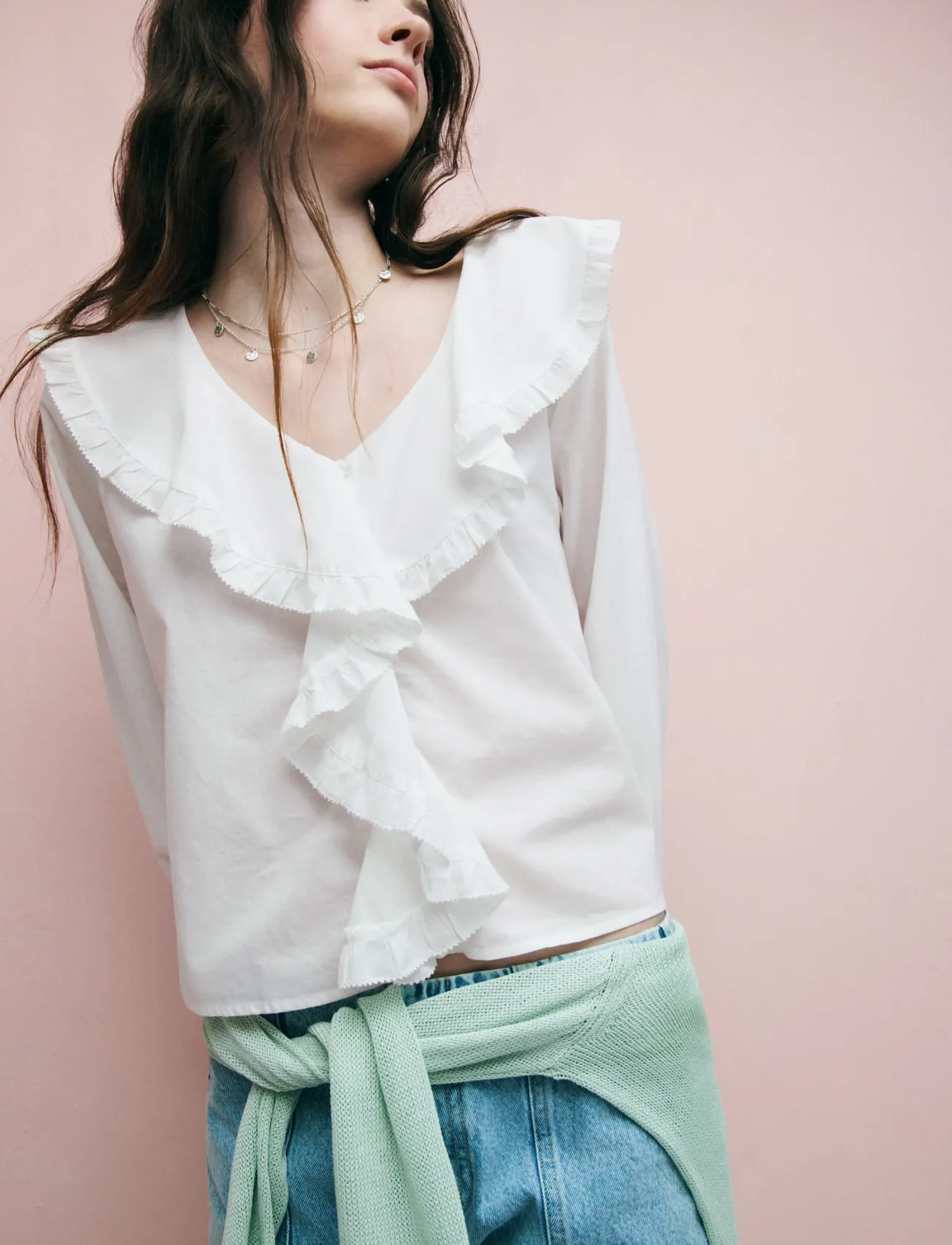 Mango Teen Ruffled cotton blouse - Bluser & Tunikaer - NATURAL WHITE / white