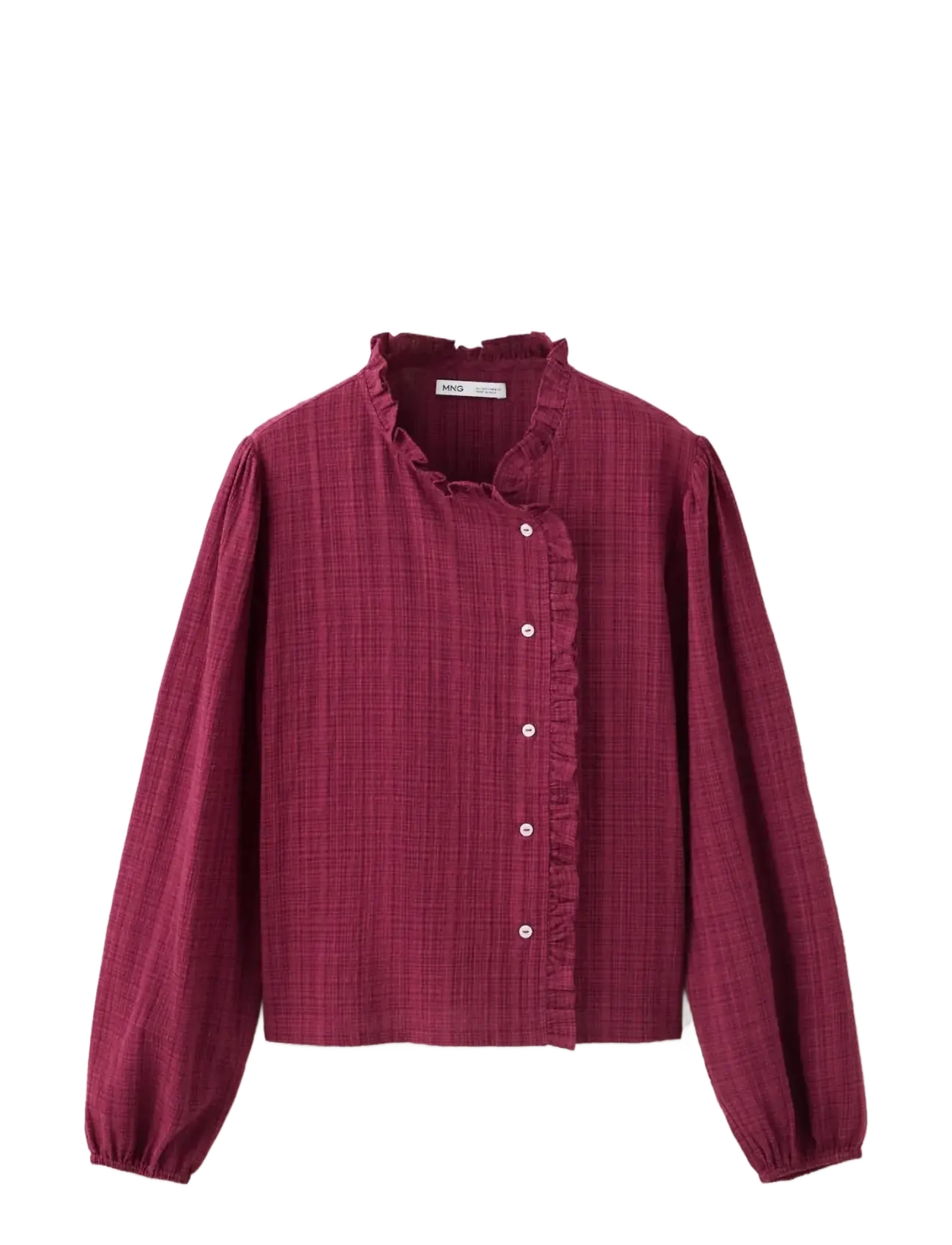Mango Teen Wrap-front blouse with ruffle detail - Kläder - DARK RED / burgundy