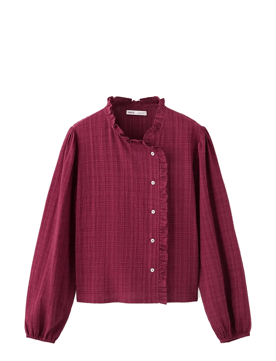 Mango Teen - Wrap-front blouse with ruffle detail - blusar & tunikor - dark red - 1