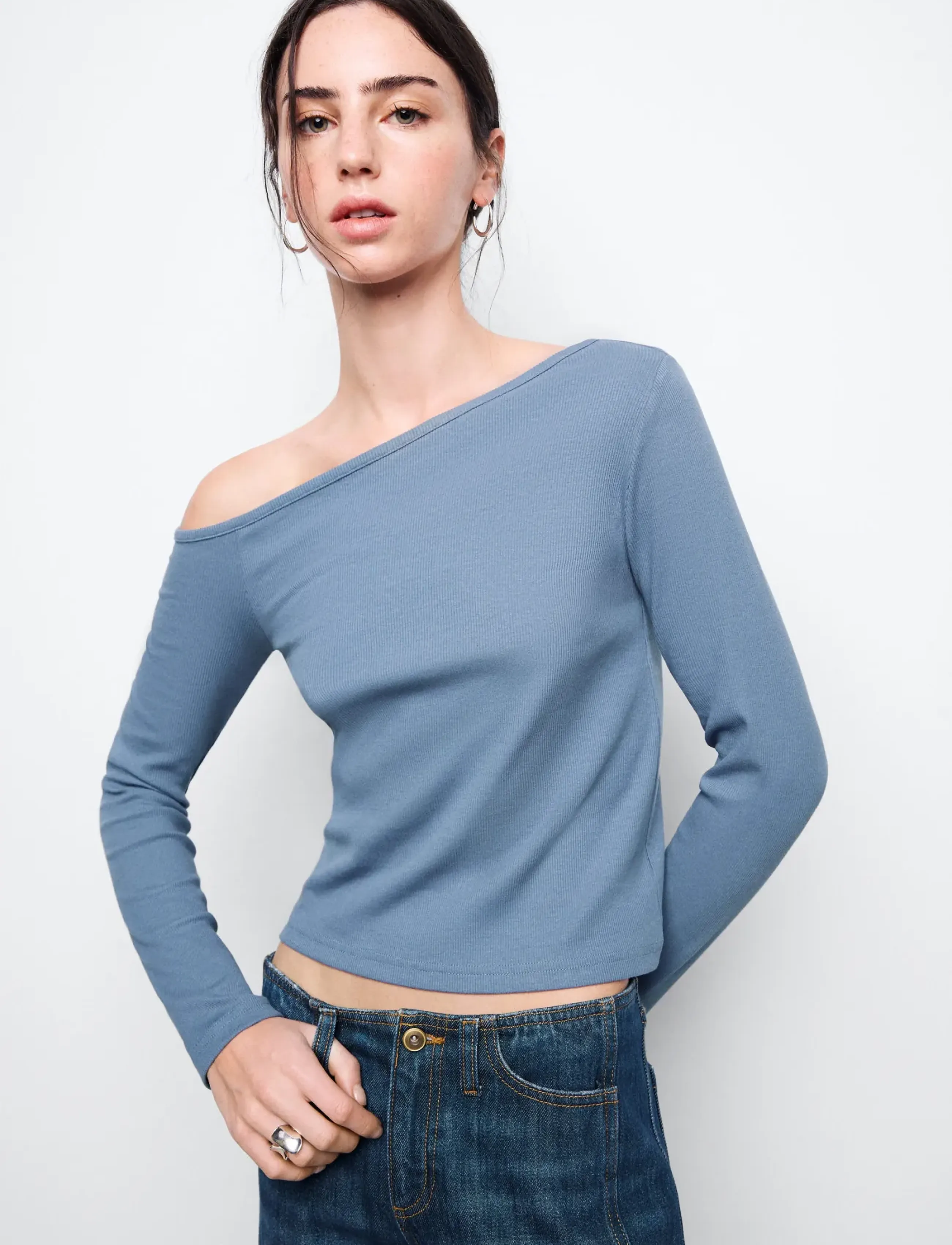 Mango Teen Asymmetric cable knit t-shirt - Toppe og t-shirts - MEDIUM BLUE / blue