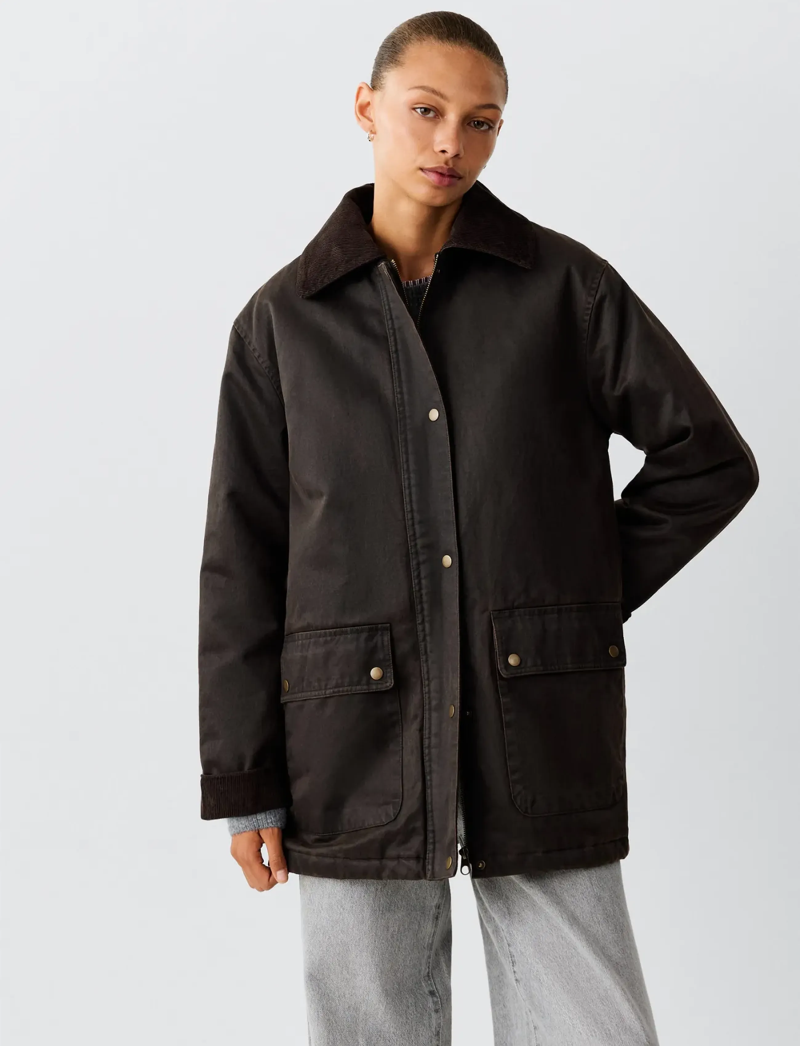 Mango Teen Oversized parka with corduroy collar - Ytterkläder - DARK BROWN / brown