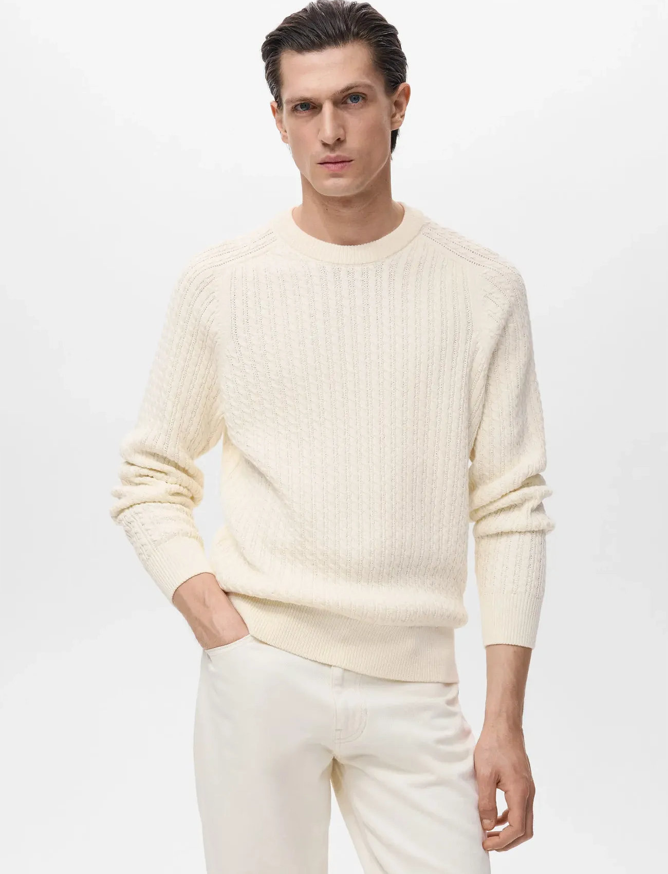 Mango 100% Cotton Braided Sweater - Beige - S 1