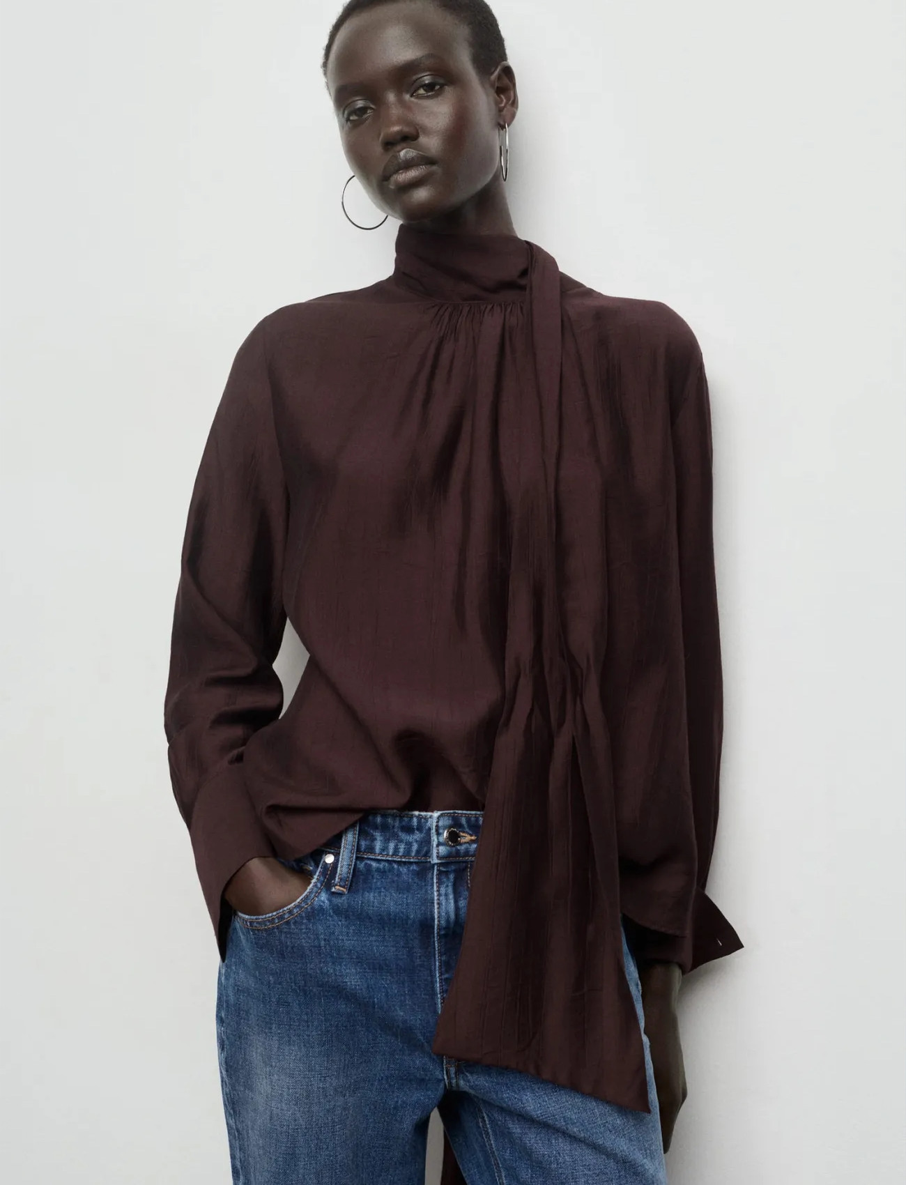 Mango Textured Blouse With Foulard - - S 1