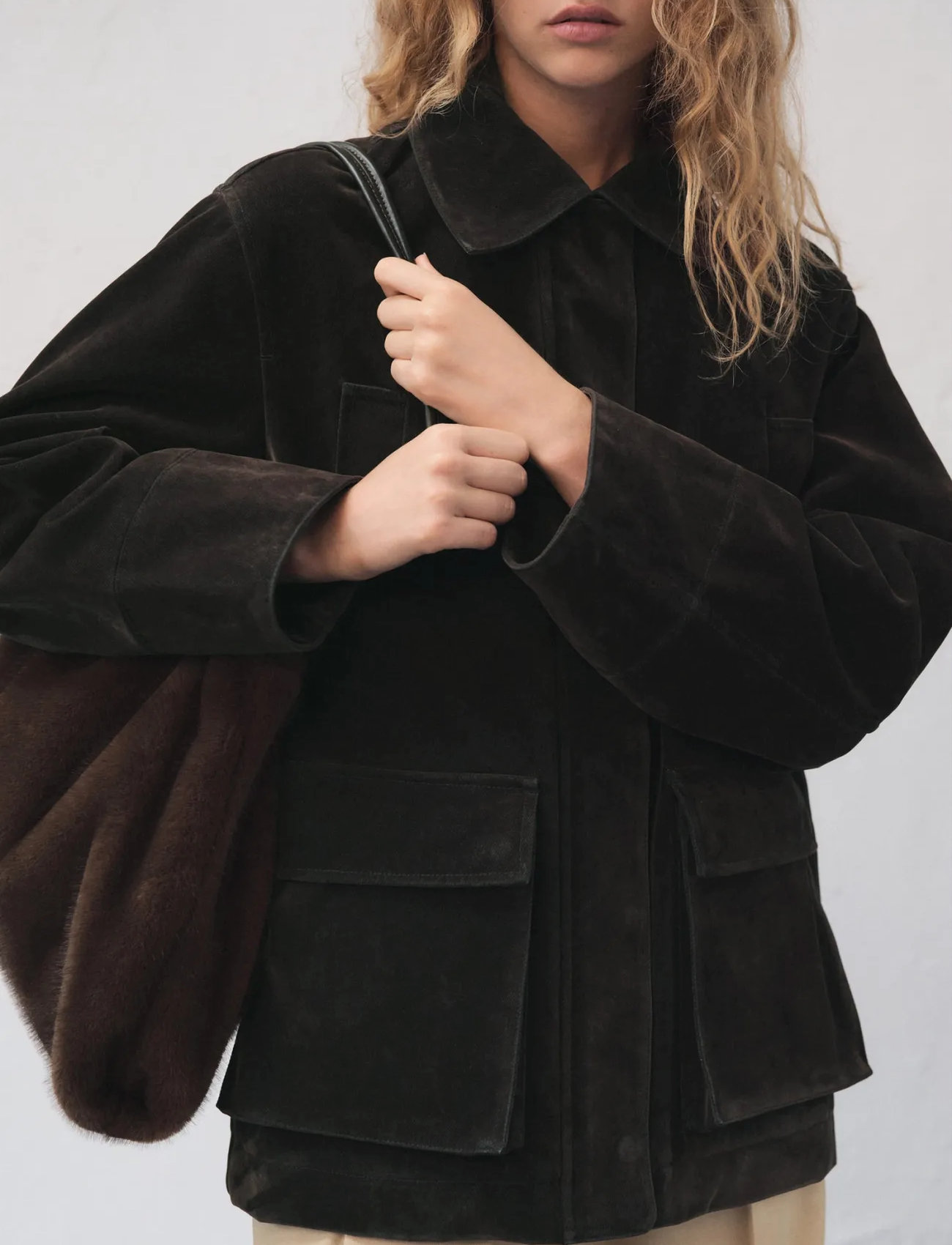 Mango Velvet Finish Parka With Faux-Fur Collar - - M 1