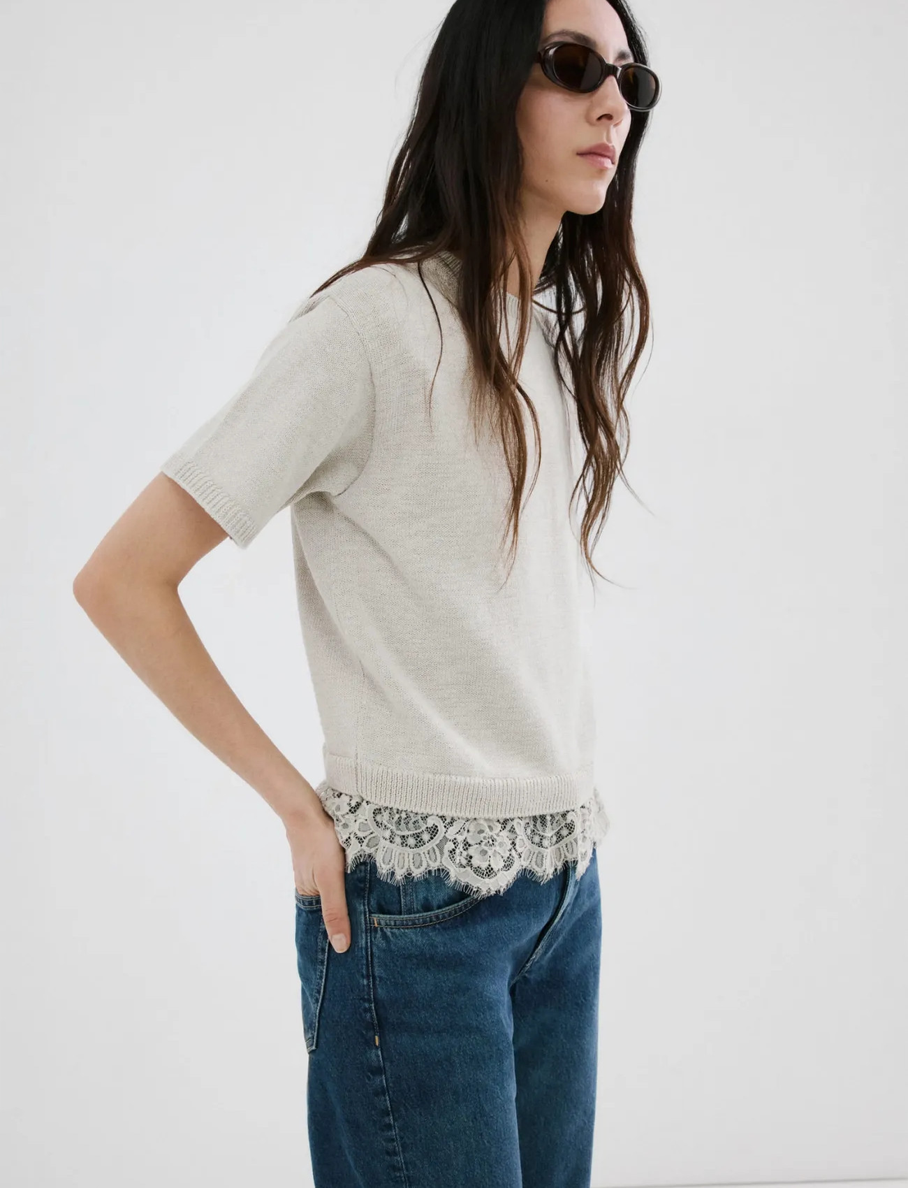 Mango Ribbed Lace-Trimmed Jumper - - XL 1