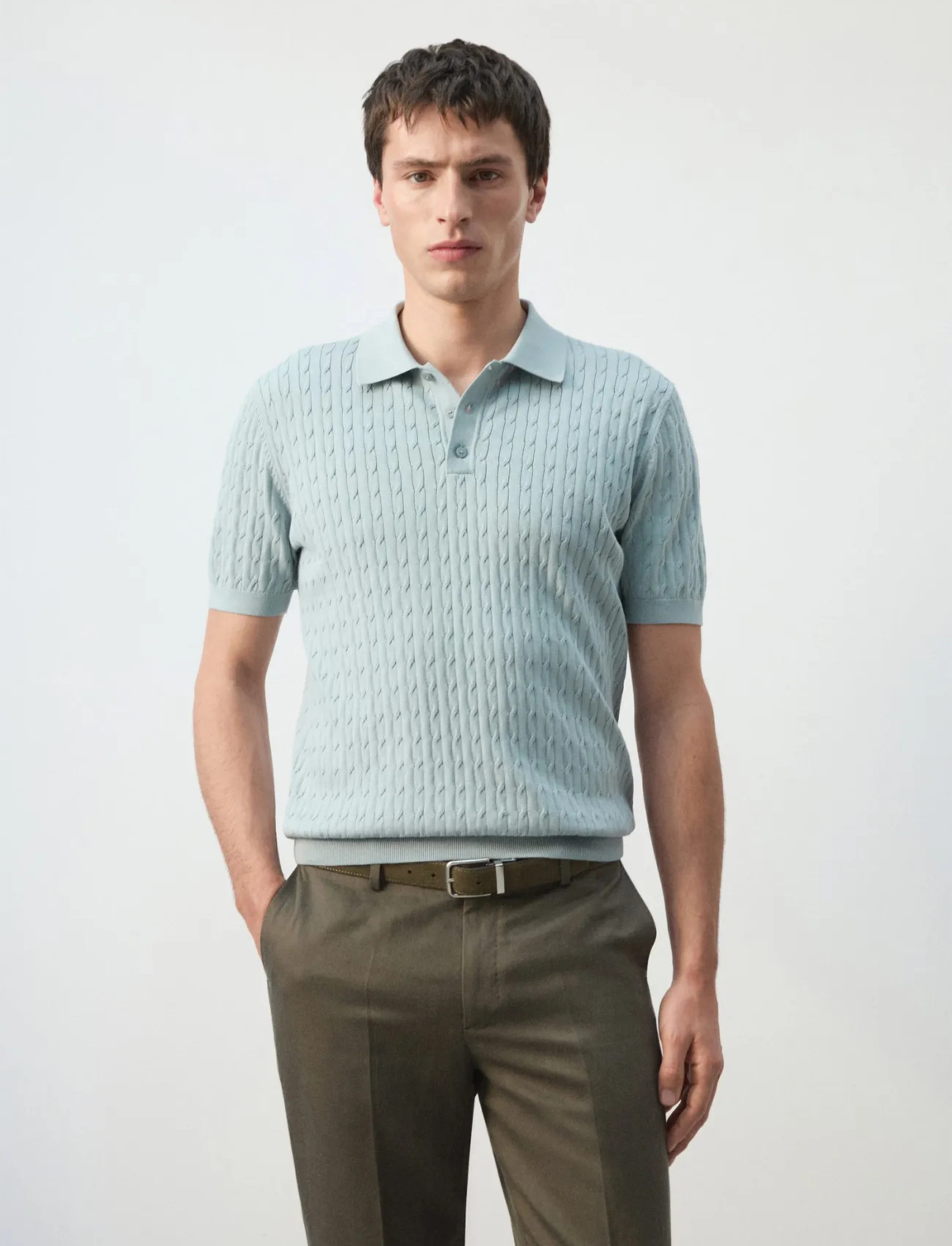 Mango 100% Cotton Braided Knitted Polo Shirt - Navy - S 1