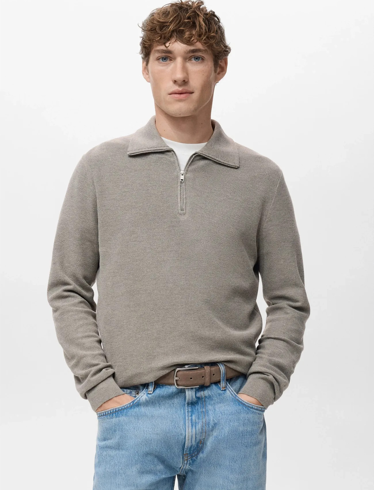Mango Microstructure Sweater With Zipper Collar - - S 1