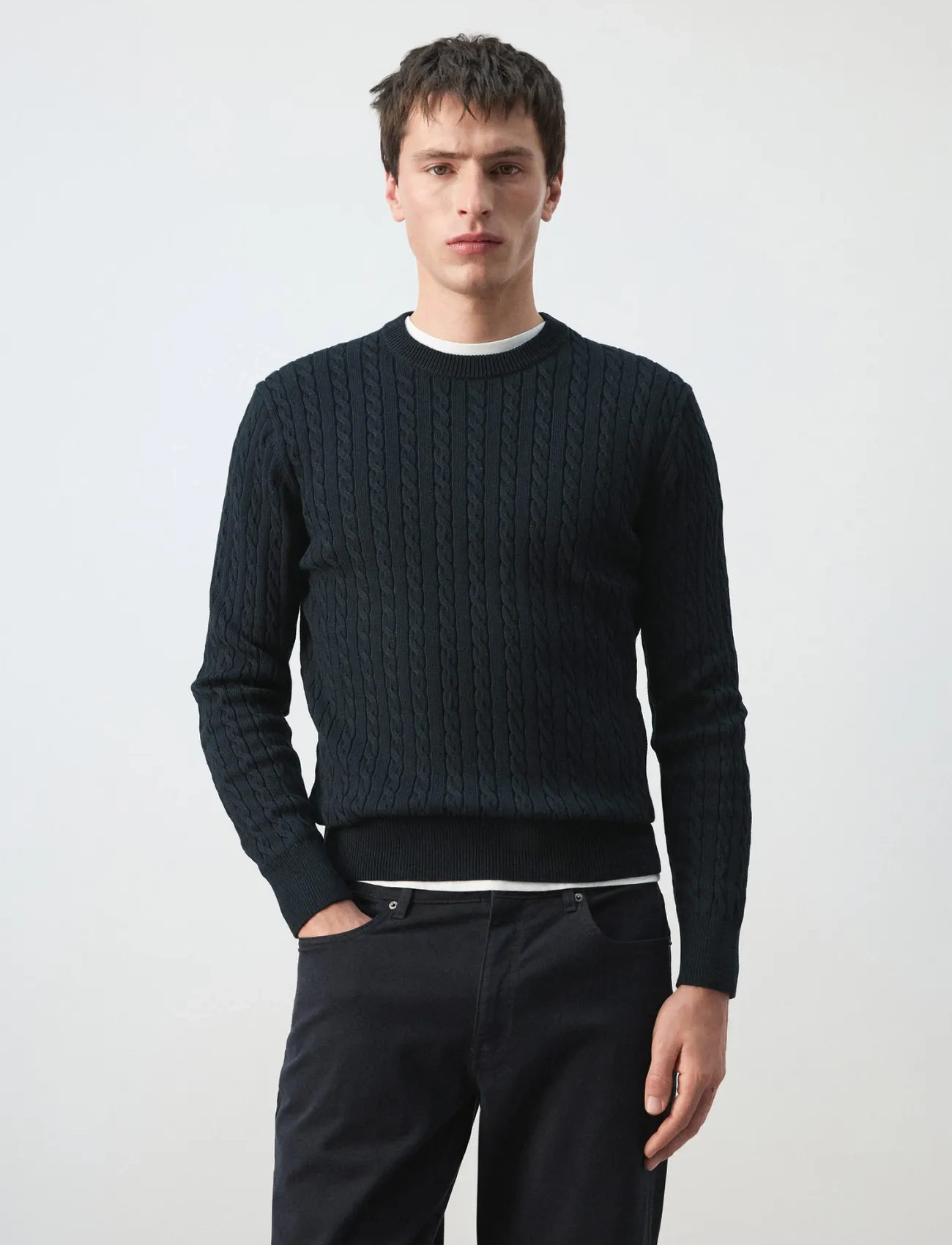 Mango 100% Cotton Cable Knit Sweater - Blue - S 2